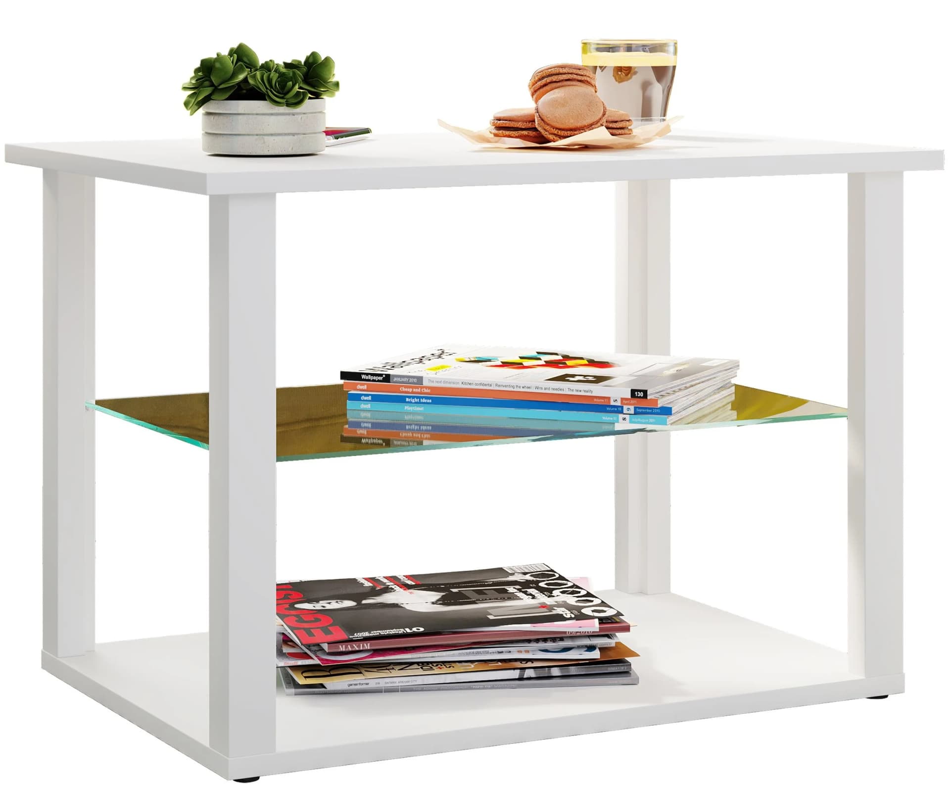 VCM Wanilo M Couchtisch Weiß Holz Glas Modern - Bild 2