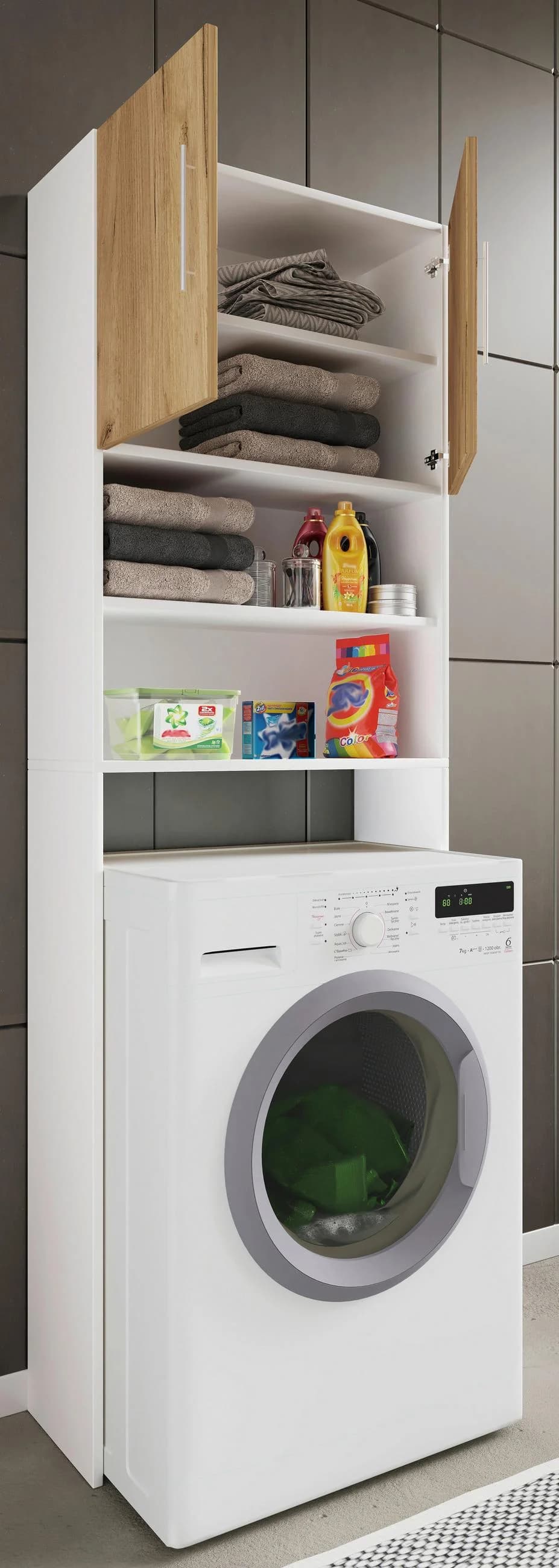 VCM Waschmaschinenumbauschrank Jutas Weiß/Braun Holz - Bild 2