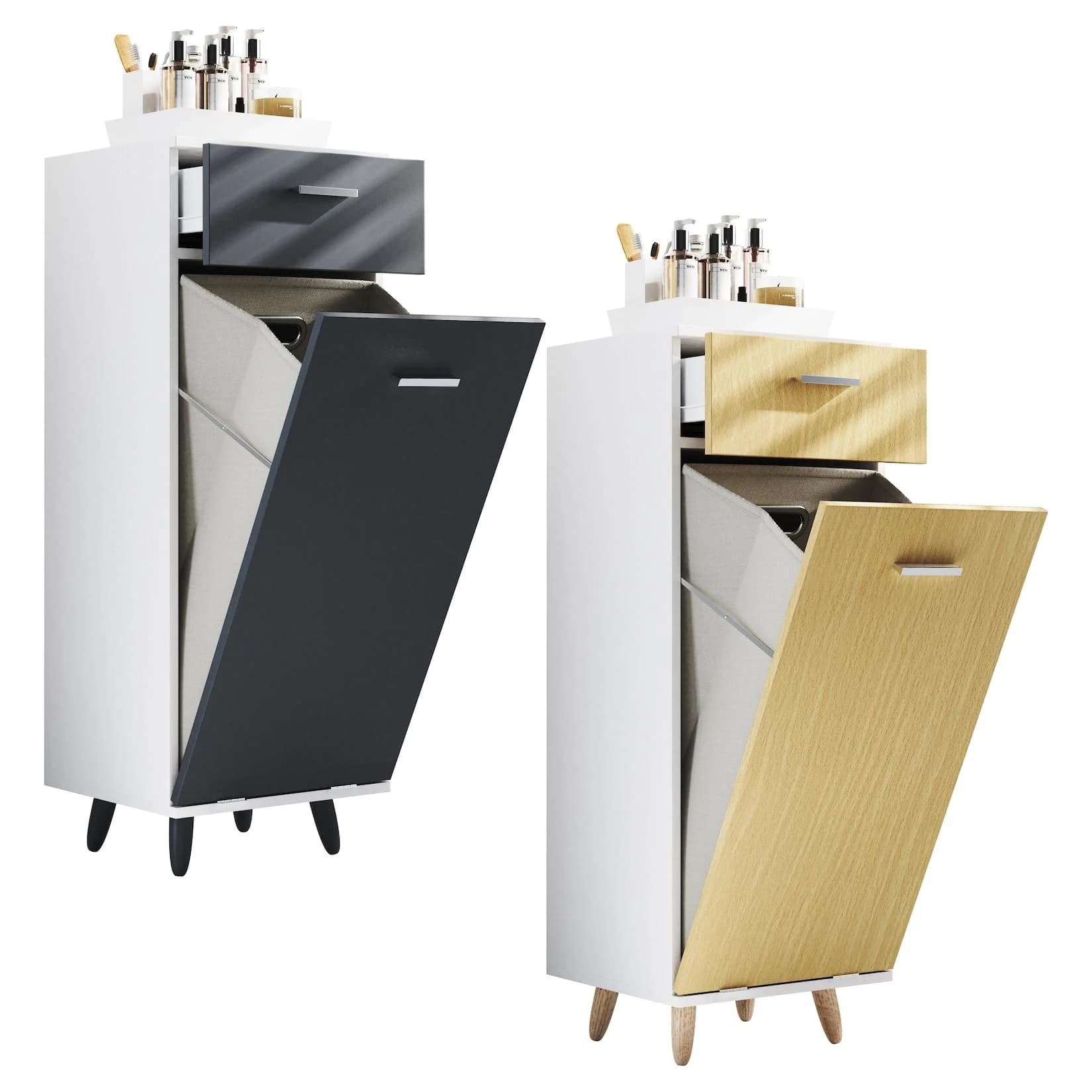 VCM Wäscheschrank Landos S mit Wäschebox Weiß/Honig-Eiche