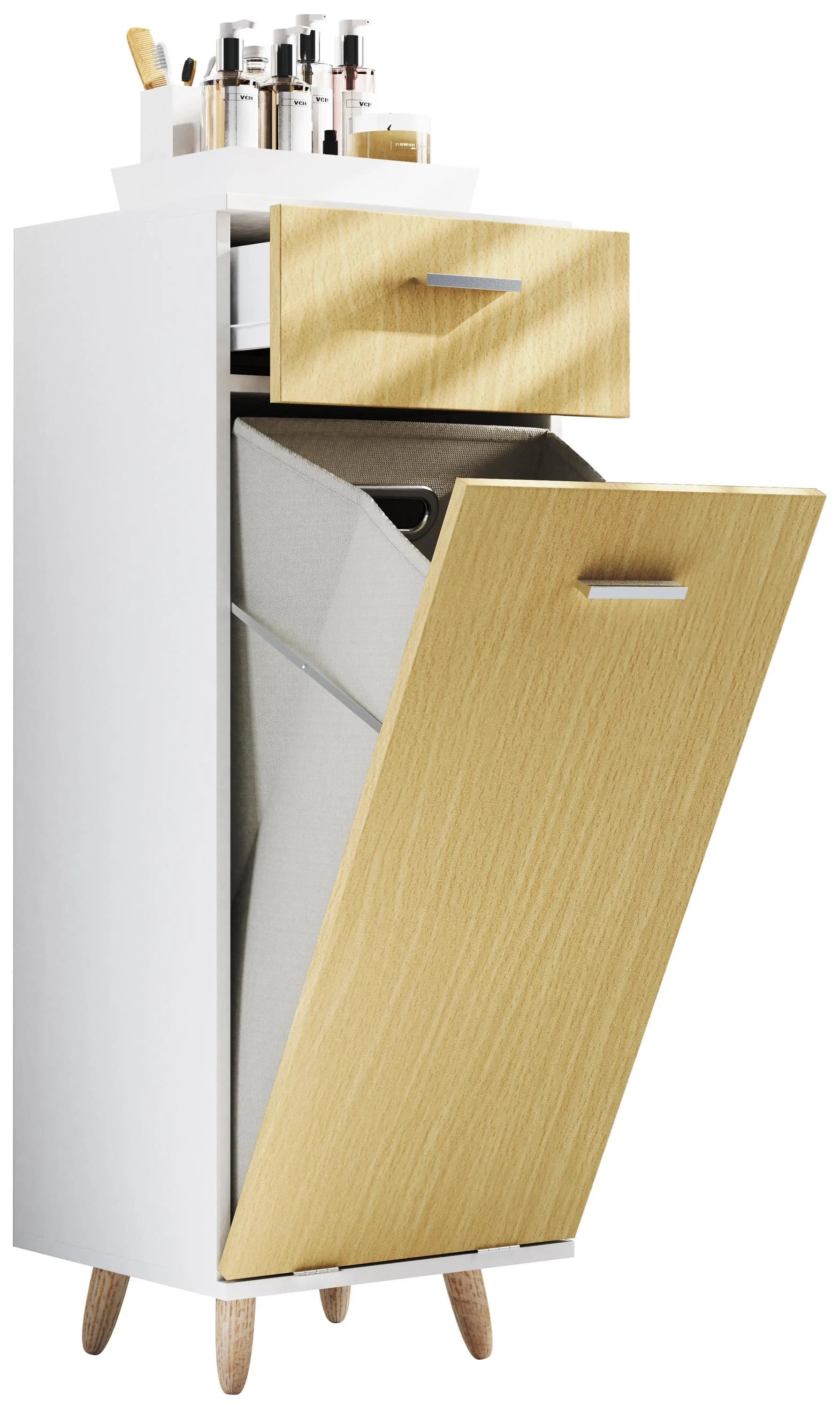 VCM Wäscheschrank Landos S mit Wäschebox Weiß/Honig-Eiche - Bild 3