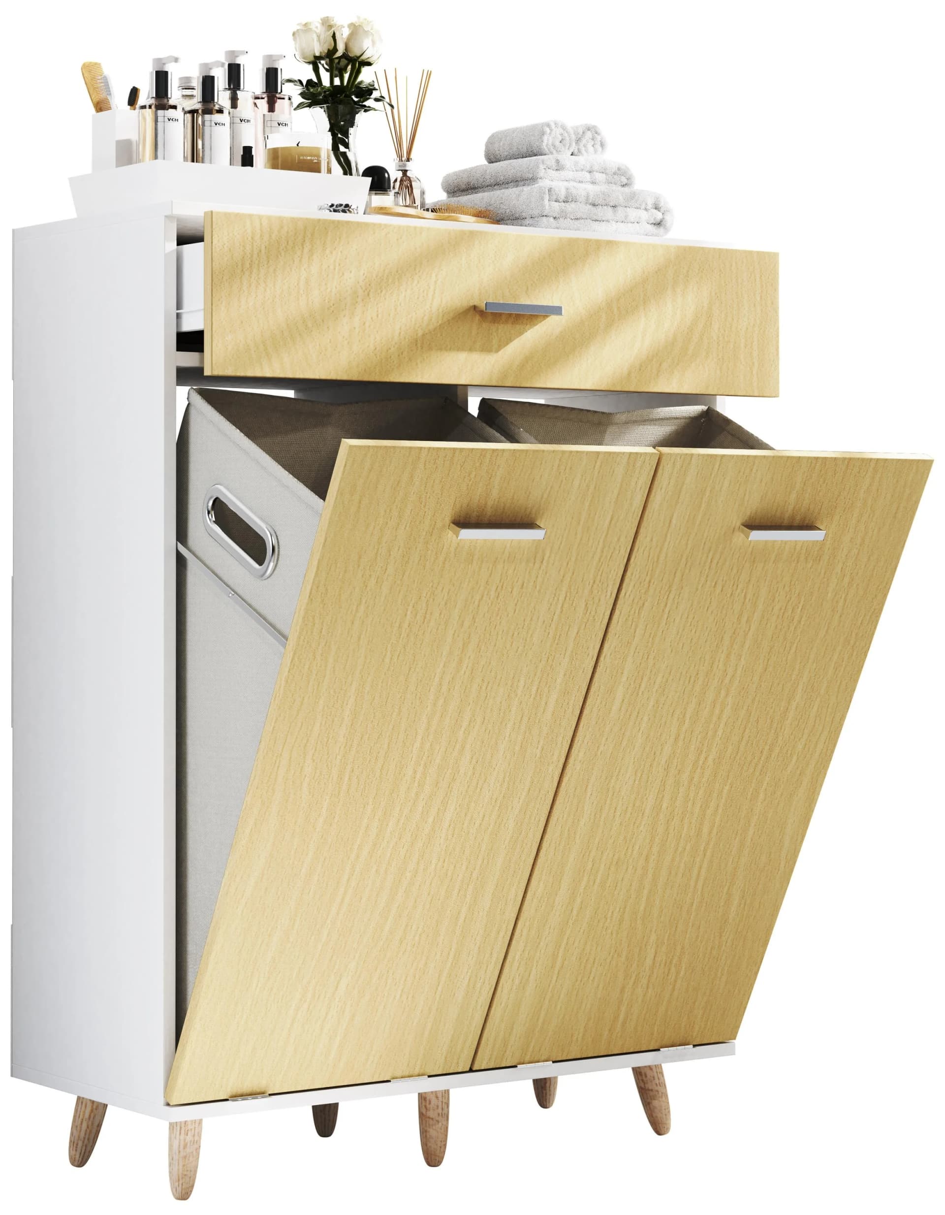 VCM Wäscheschrank Landos M mit 2 Wäscheboxen Braun/Weiß - Bild 3