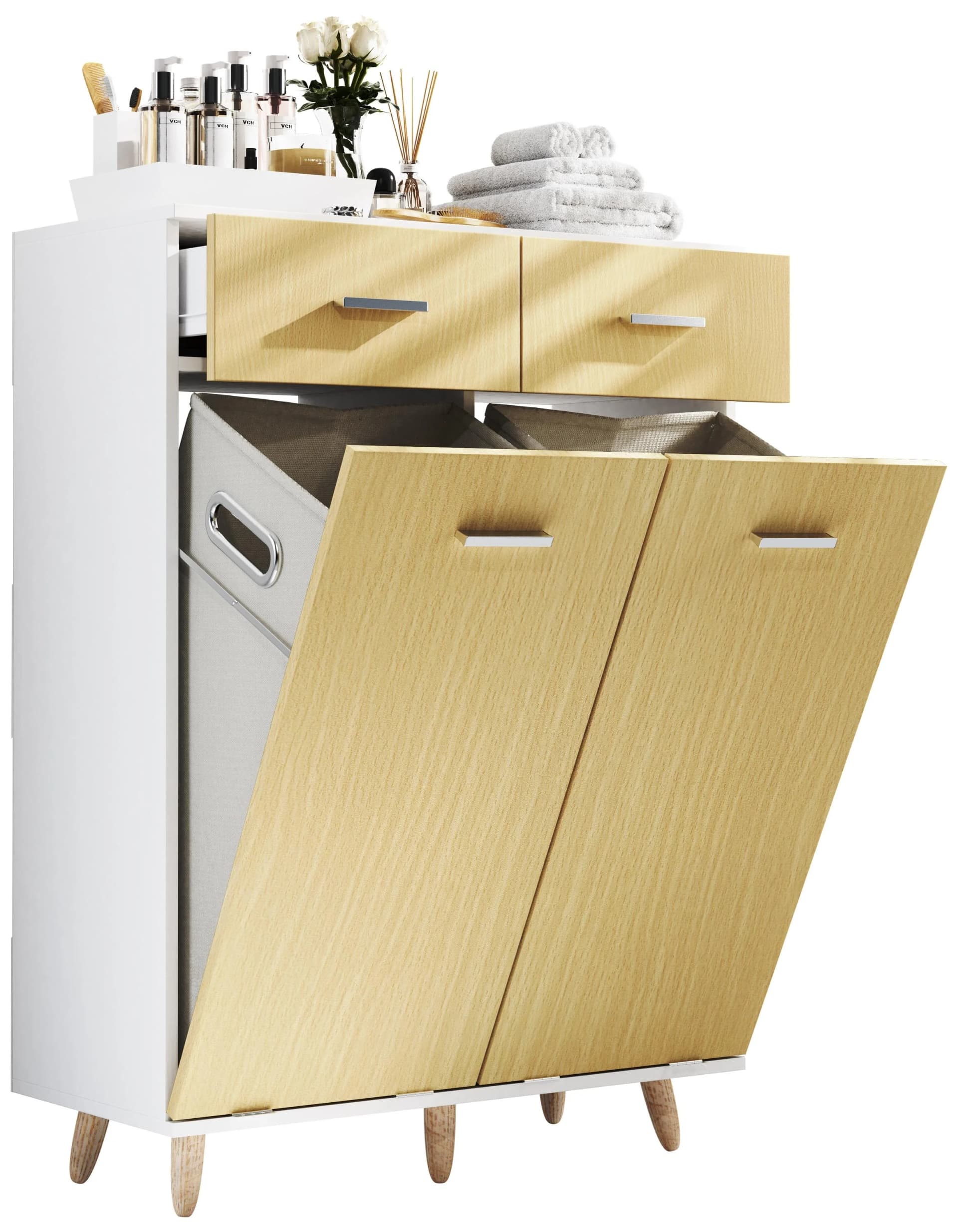 VCM Wäscheschrank Landos L Braun Weiß 100% Holz - Bild 2