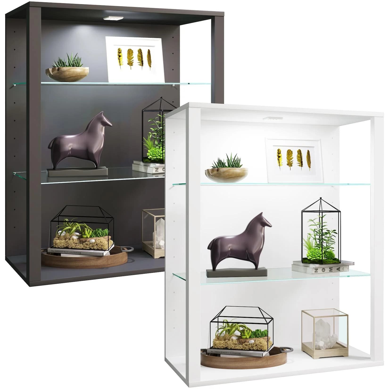 VCM Glasvitrine hängend Weiß mit verstellbaren Glasböden