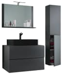 VCM 4-tlg. Waschplatz Waschtisch Set mit schwarzem Waschbecken und Unterschrank Bild 2