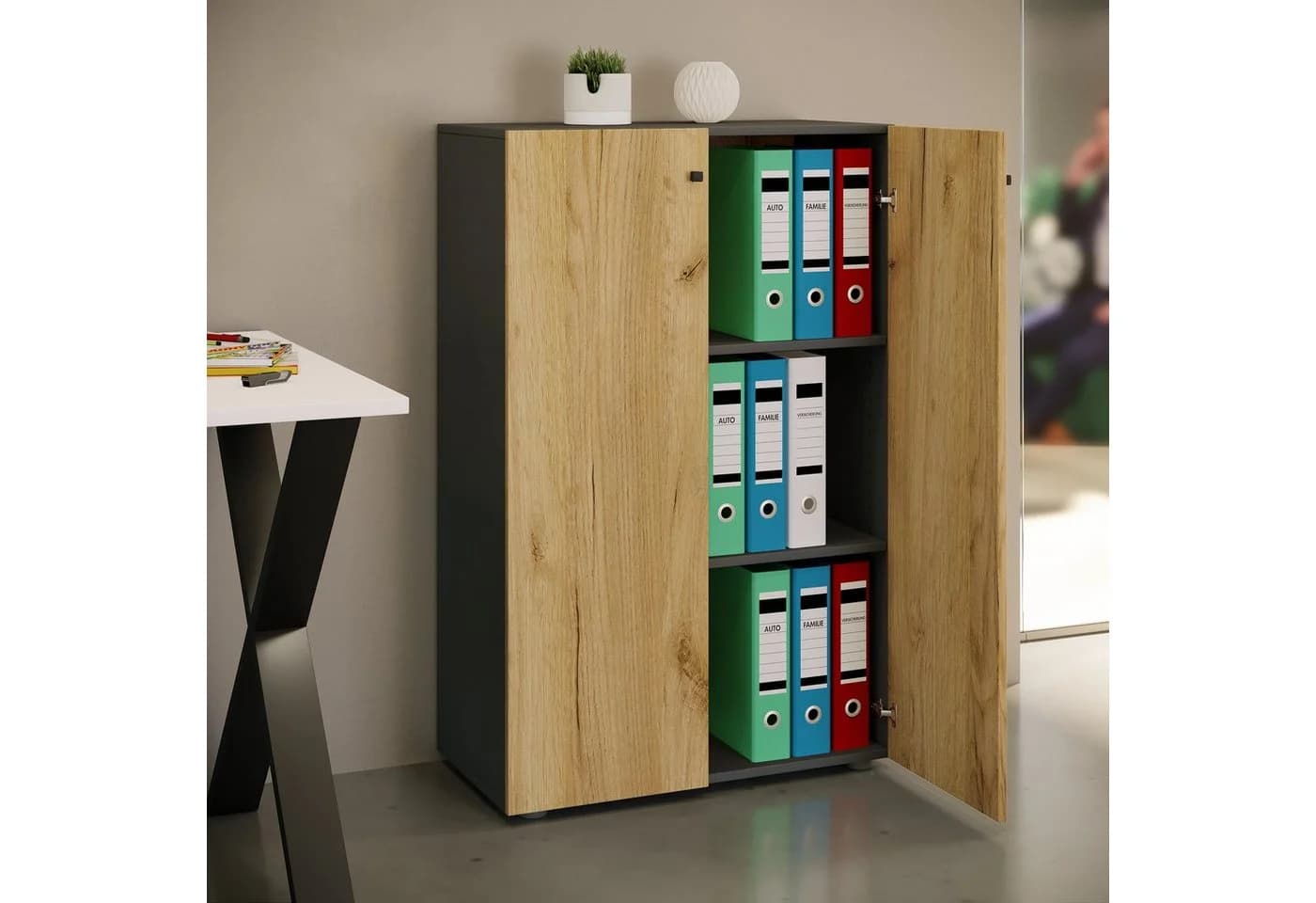 VCM Aktenschrank Lona 3fach Anthrazit Honig-Eiche - Bild 2