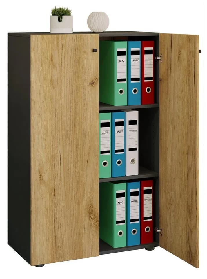 VCM Aktenschrank Lona 3fach Anthrazit Honig-Eiche - Bild 3
