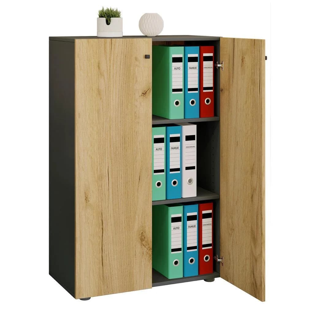 VCM Aktenschrank Lona 3fach Anthrazit Honig-Eiche - Bild 5