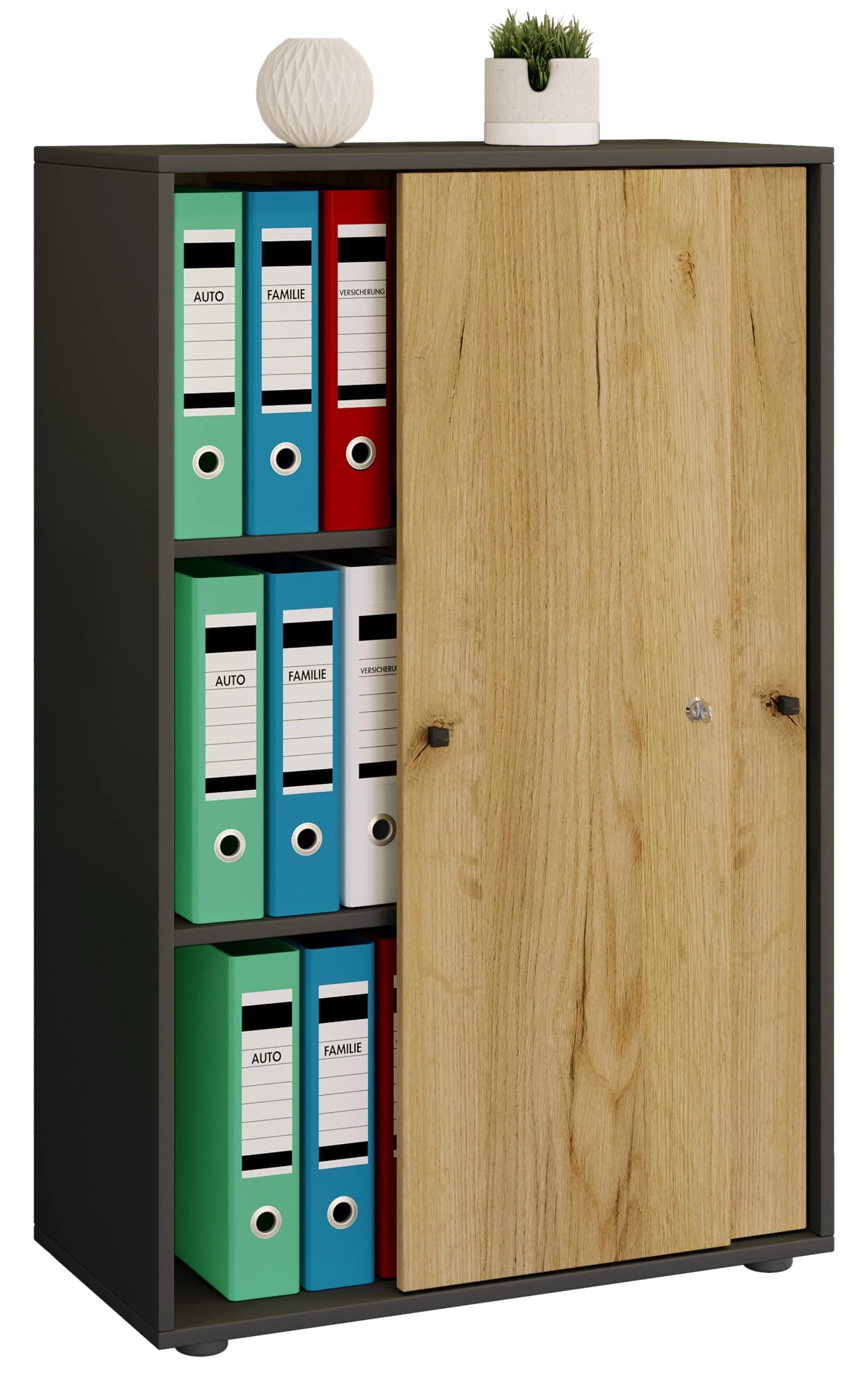 VCM Aktenschrank Lona 3fach mit Schiebetüren Braun/Grau - Bild 2