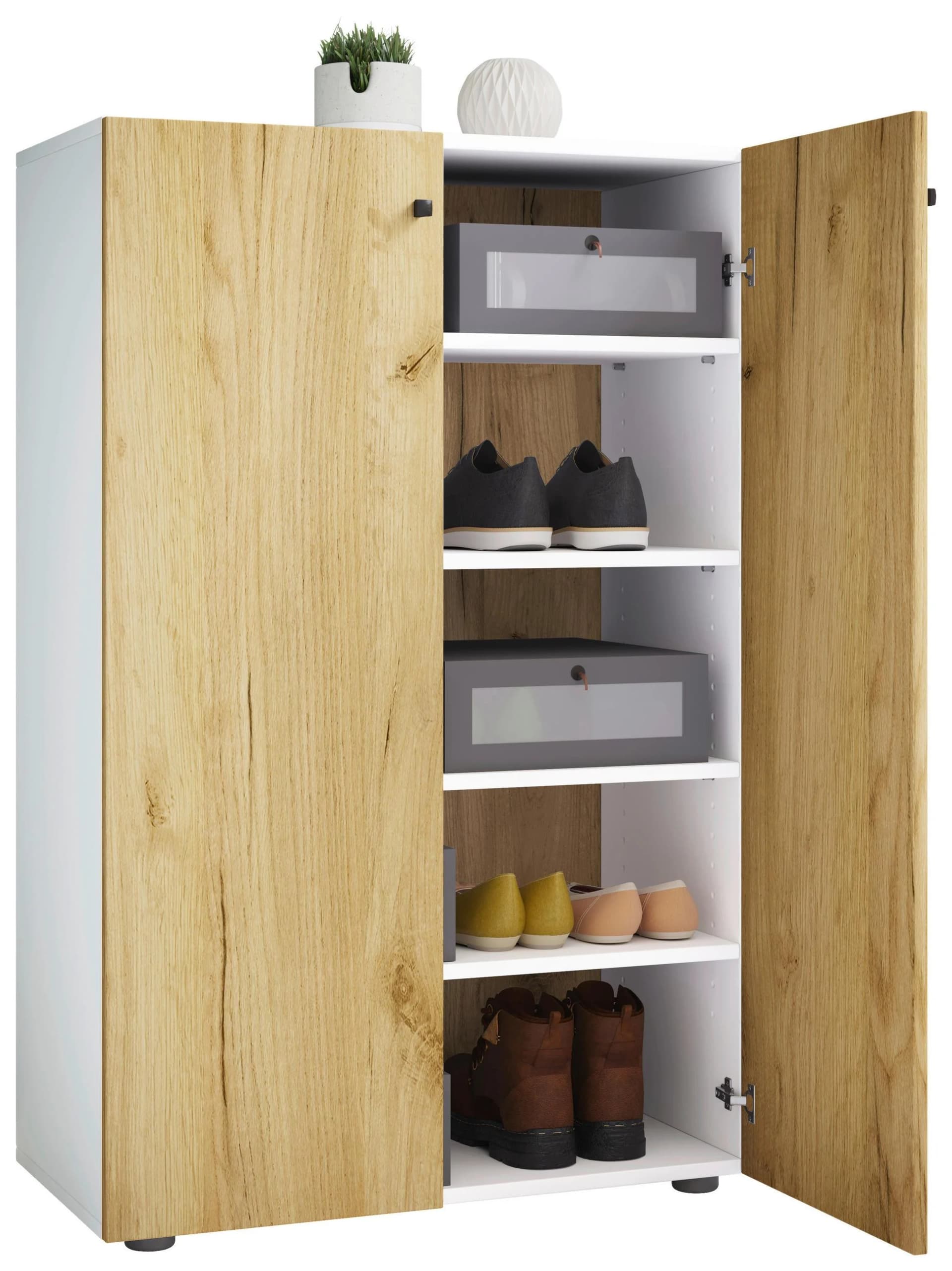 VCM Schuhschrank Lona XL Holz 5 Fächer 2 Türen Braun Weiß - Bild 2