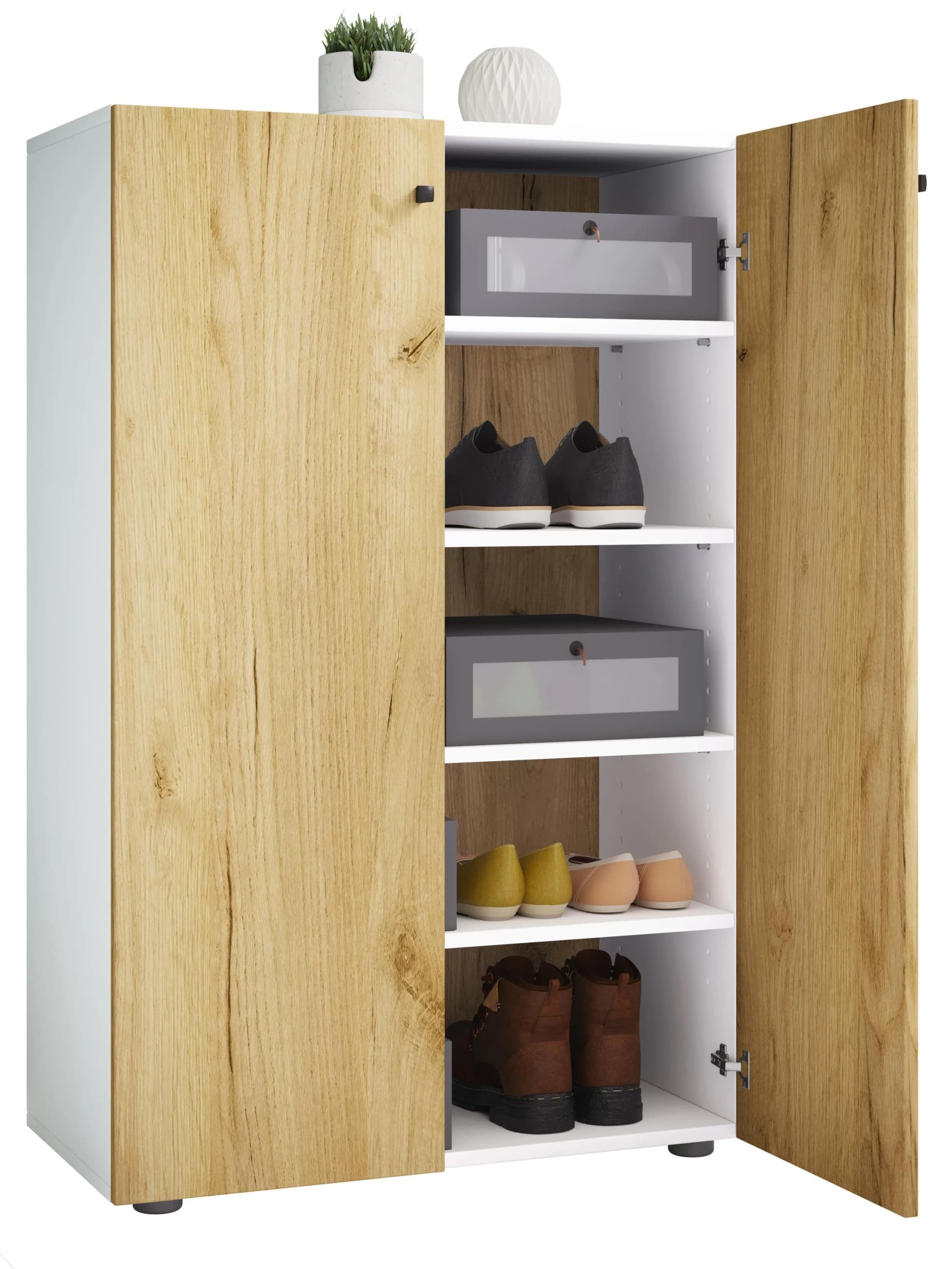 VCM Schuhschrank Lona XL Holz 5 Fächer 2 Türen Braun Weiß - Bild 3