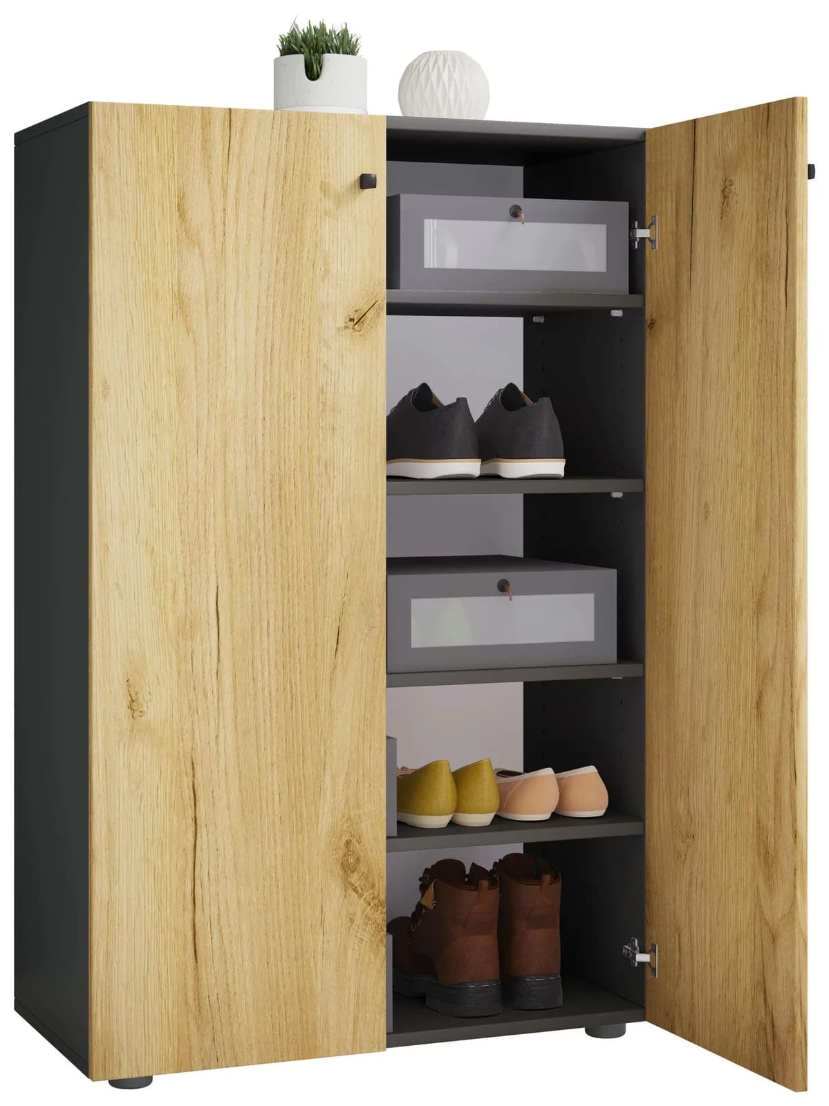 VCM Schuhschrank Lona XL 5 Fächer Braun Grau - Bild 2