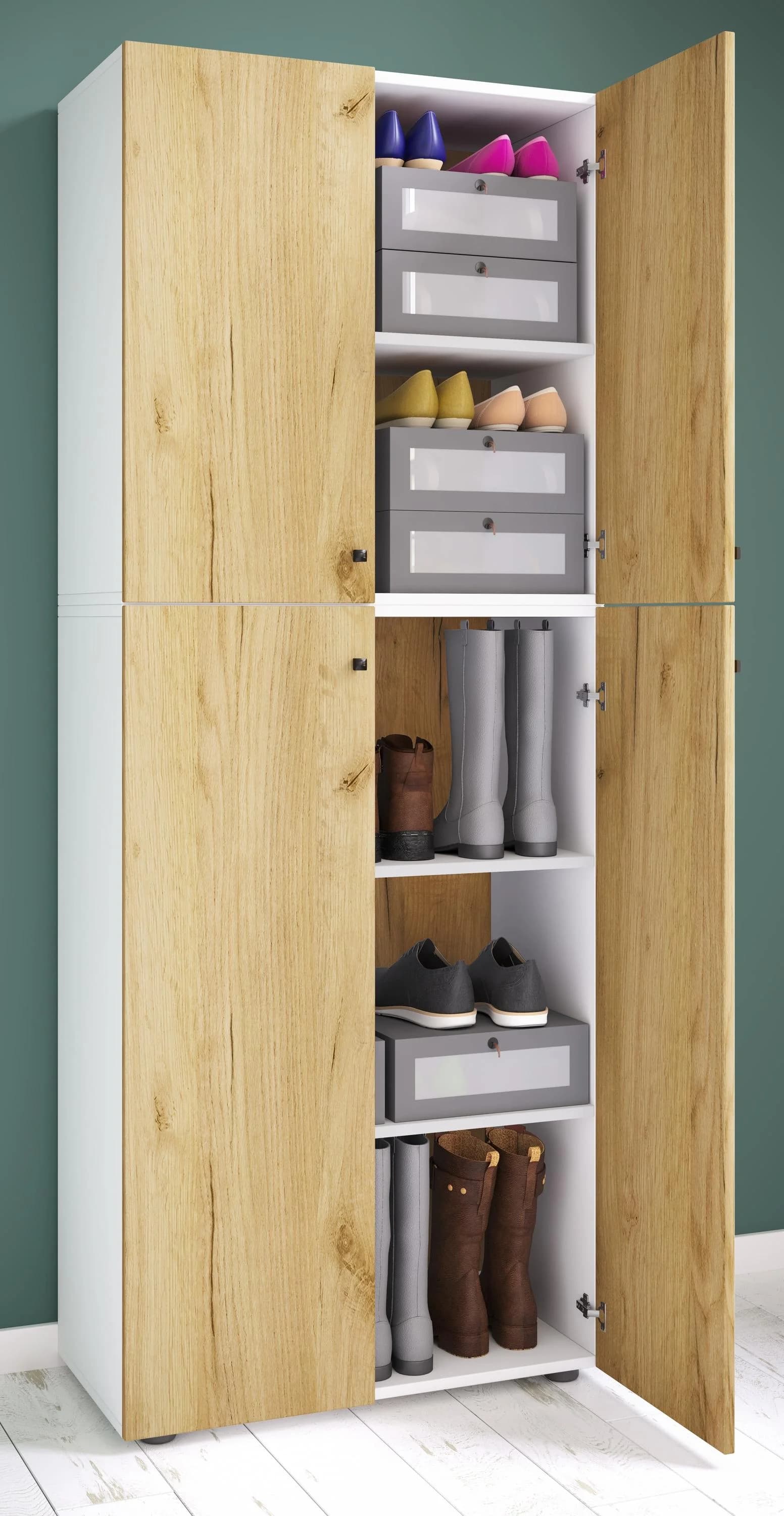 VCM Schuhschrank Lona 5 Braun Weiß Holz 5 Fächer - Bild 2