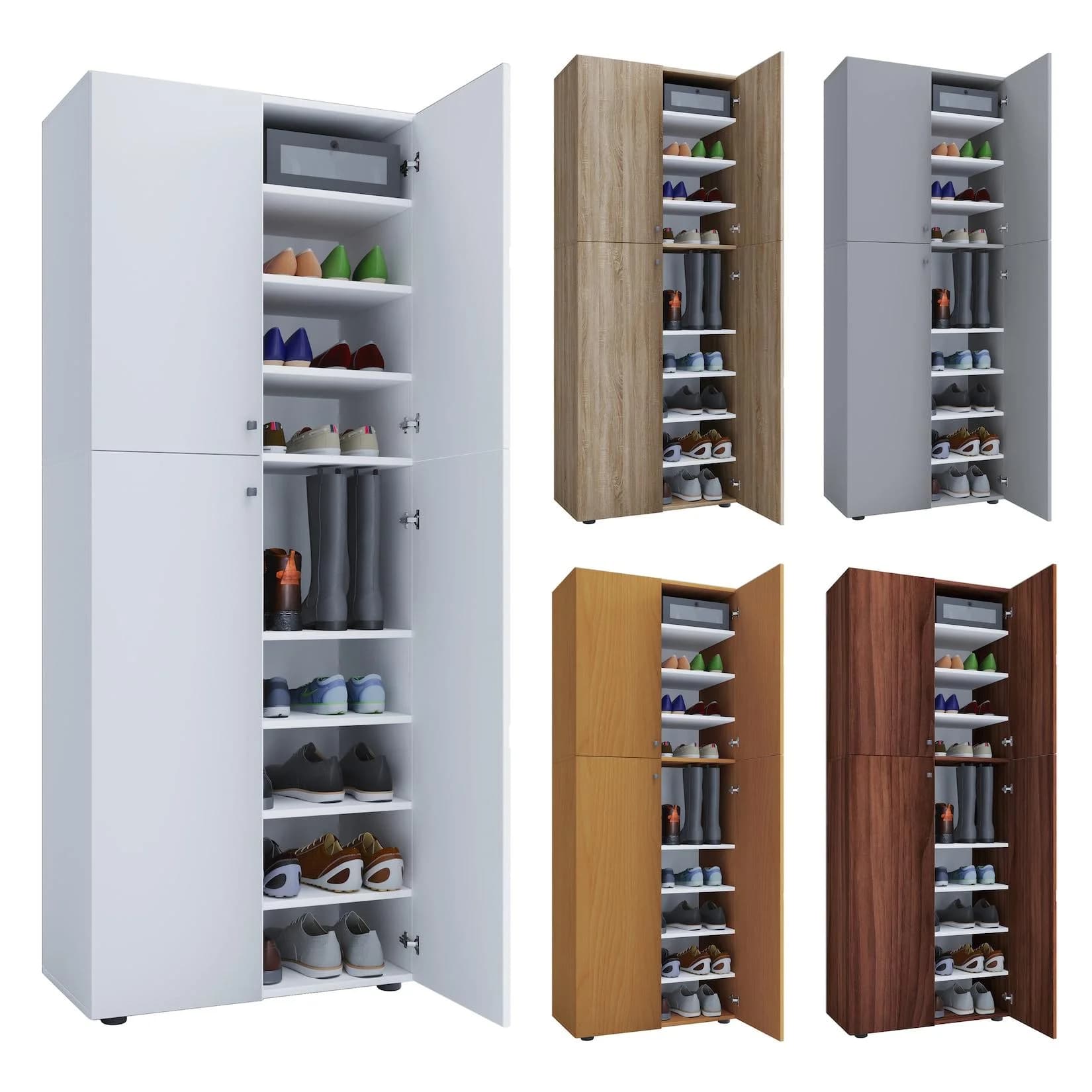 VCM Schuhschrank Lona 9 Holz 4 Türen 9 Fächer Braun Grau