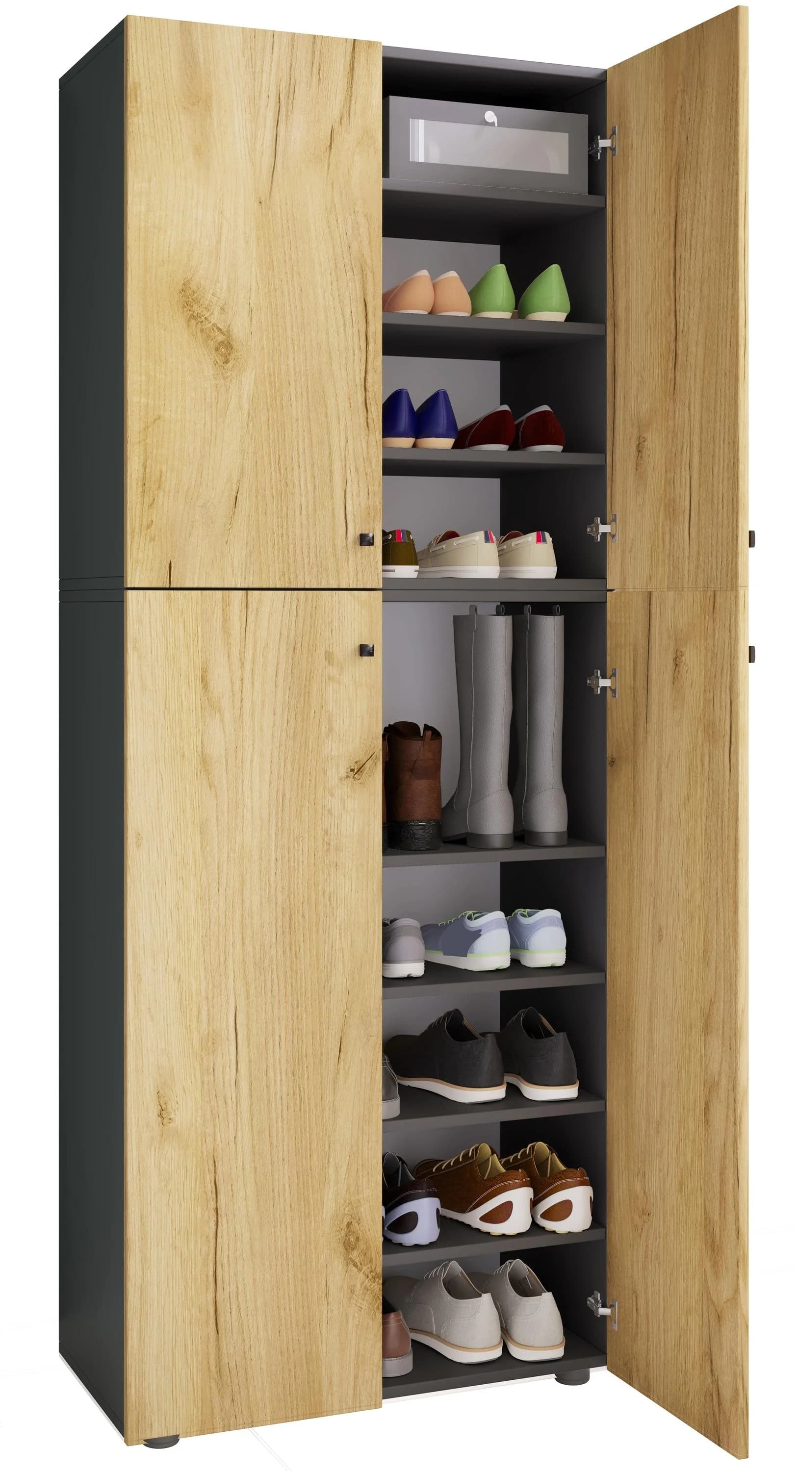 VCM Schuhschrank Lona 9 Holz 4 Türen 9 Fächer Braun Grau - Bild 2