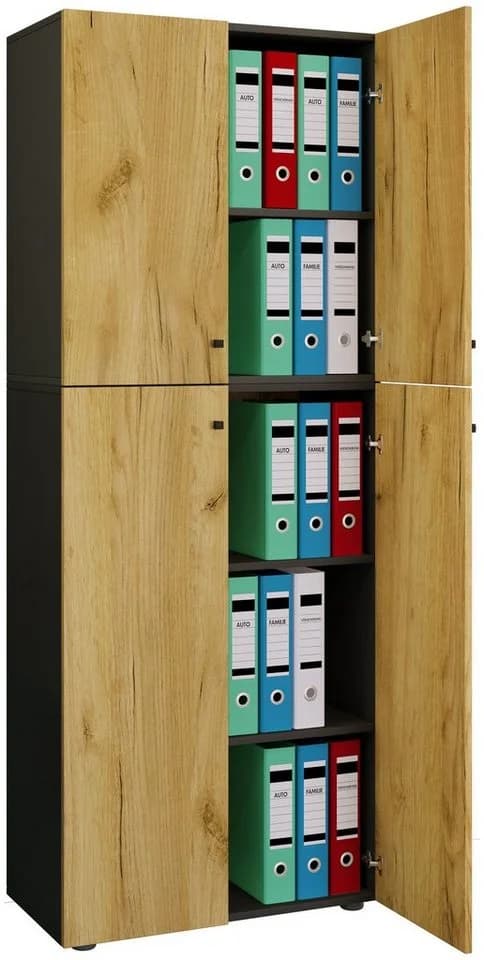 VCM Aktenschrank Lona 5fach Anthrazit Honig-Eiche - Bild 3