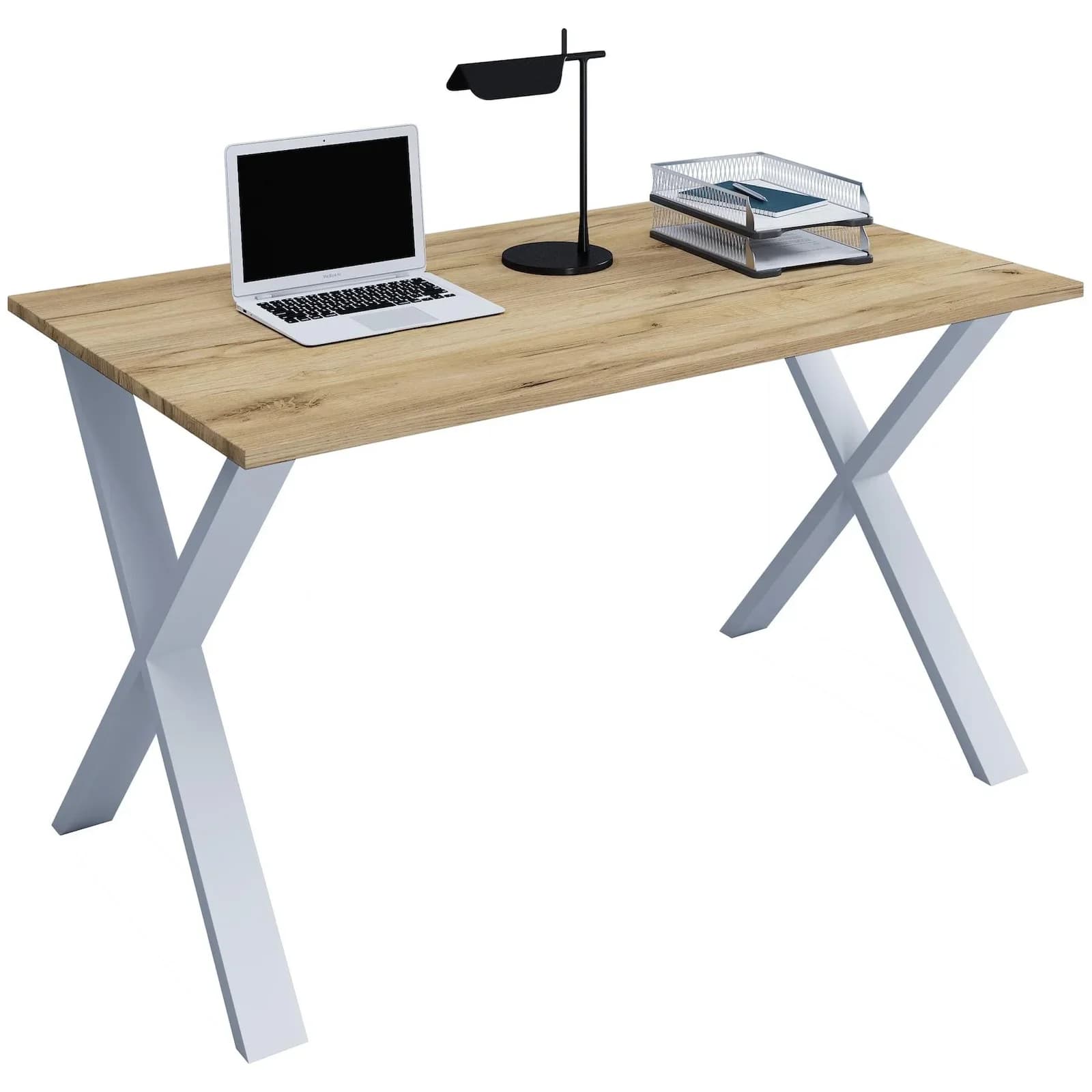 VCM Schreibtisch Lona X 140x50 cm Silber Honig-Eiche