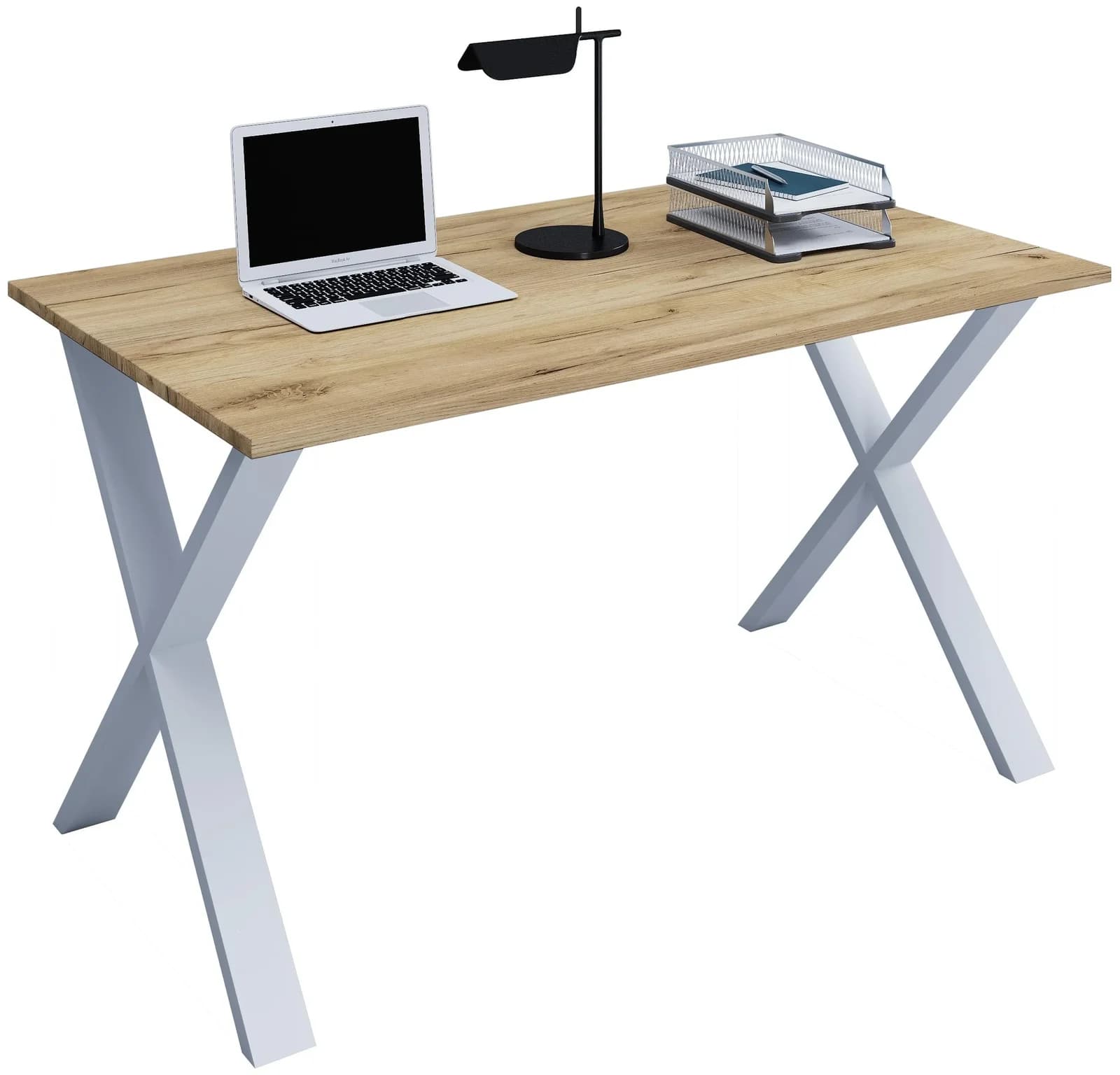 VCM Schreibtisch Lona X 140x50 cm Silber Honig-Eiche - Bild 2