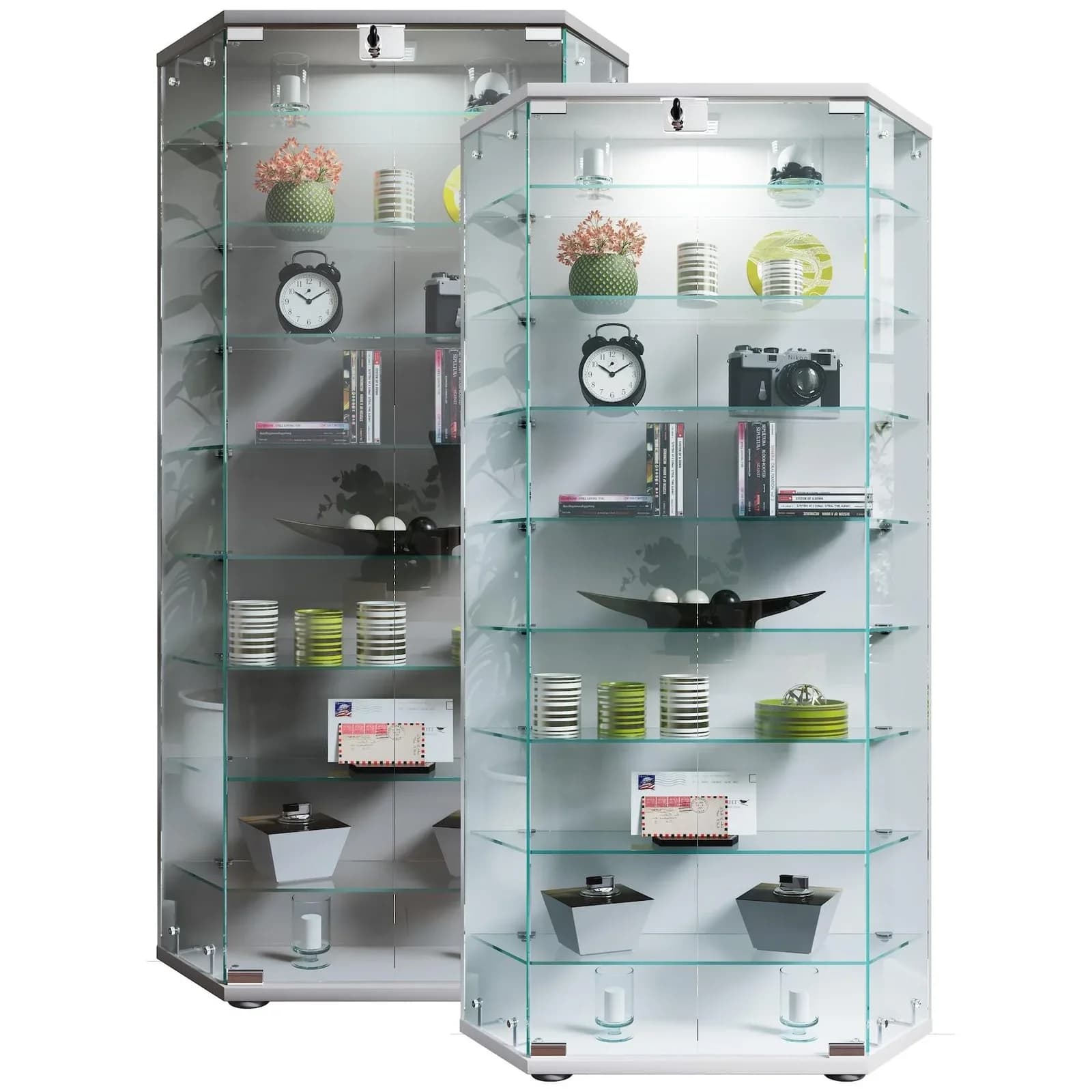 VCM Glasvitrine Cenila XL Weiß mit 8 Glasböden