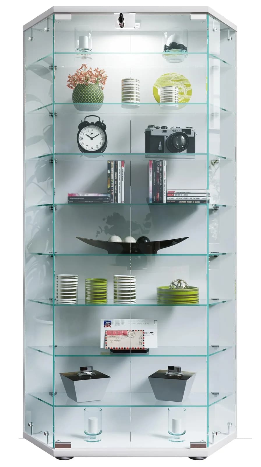 VCM Glasvitrine Cenila XL Weiß mit 8 Glasböden - Bild 2