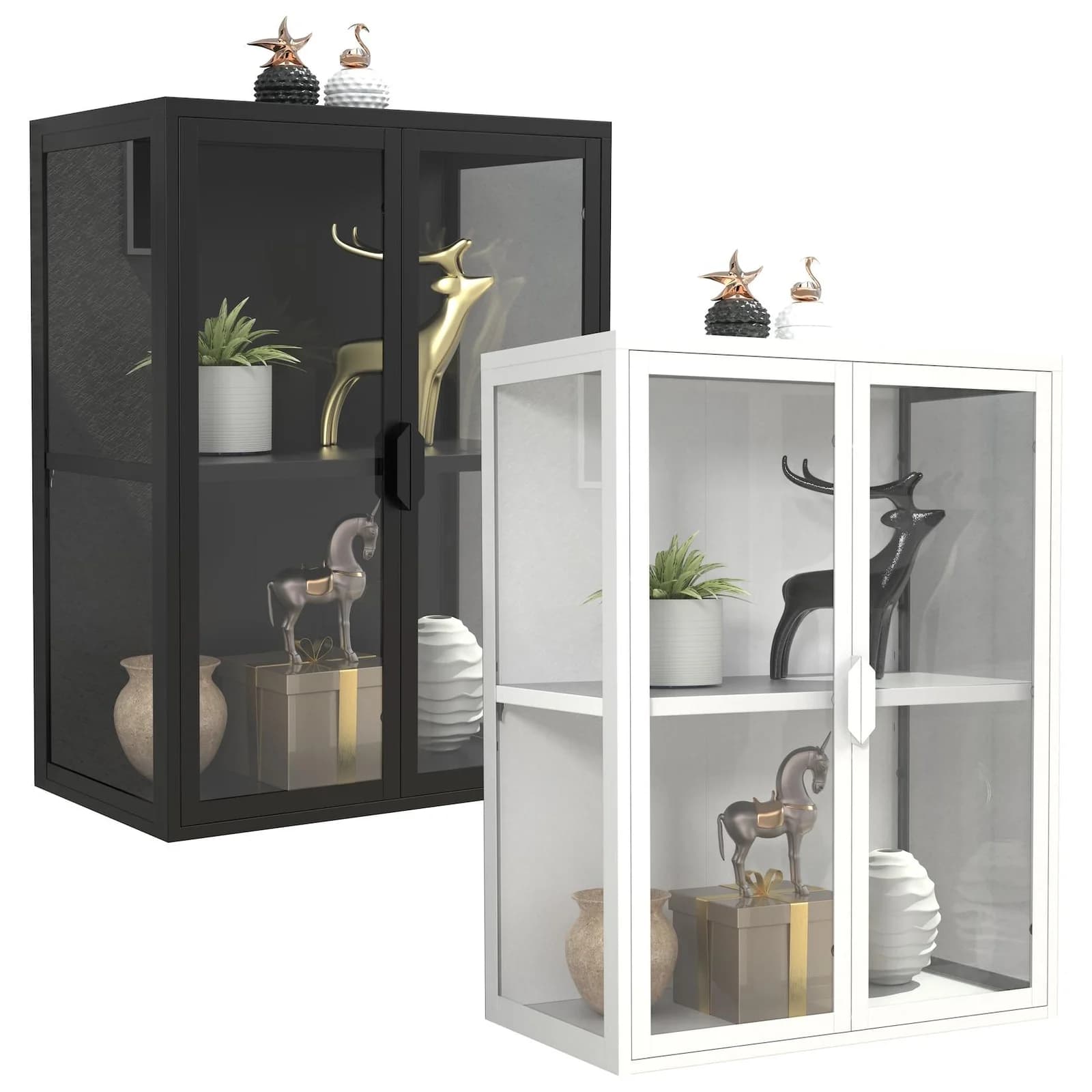 VCM Hängevitrine Flokas Schwarz Glas Stahl