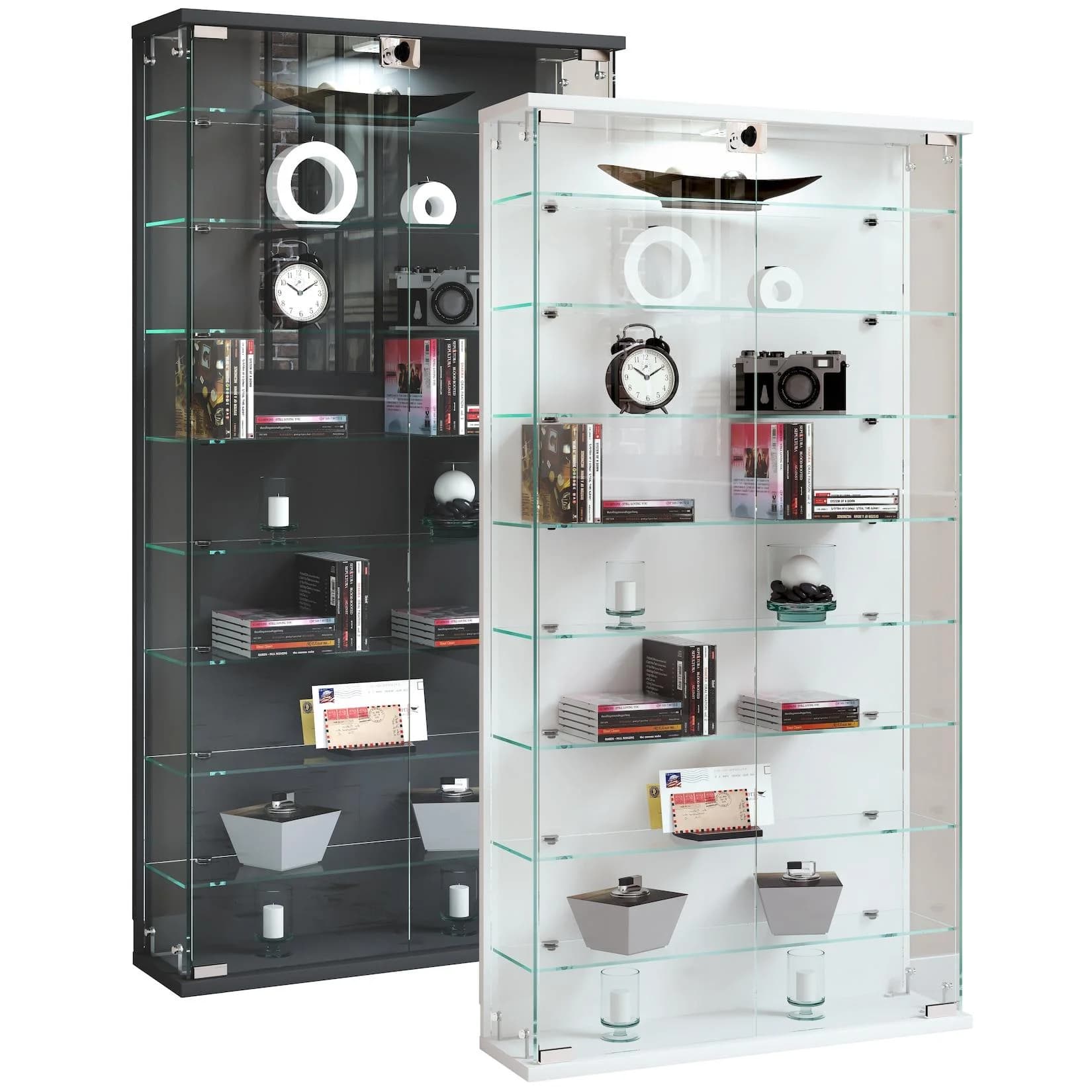 VCM Glasvitrine Relas L Schwarz Anthrazit Wandvitrine mit Glasböden