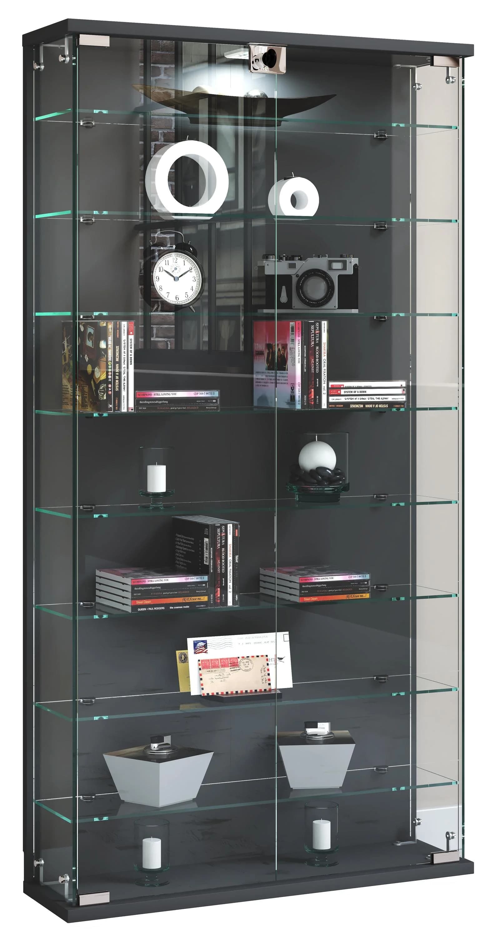VCM Glasvitrine Relas L Schwarz Anthrazit Wandvitrine mit Glasböden - Bild 2