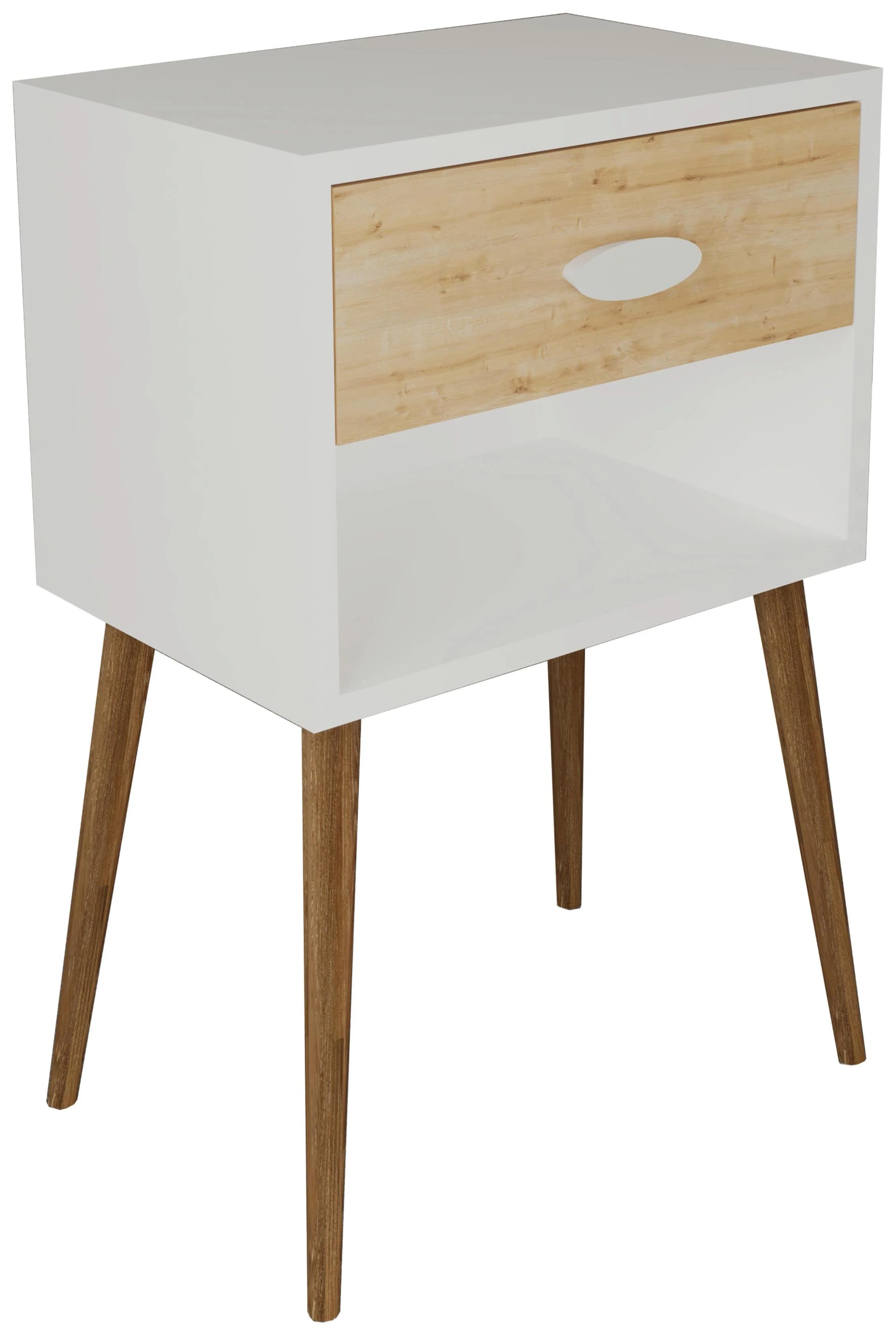VCM Nachttisch Singol XL Holz Beistelltisch mit Schublade Braun/Weiß