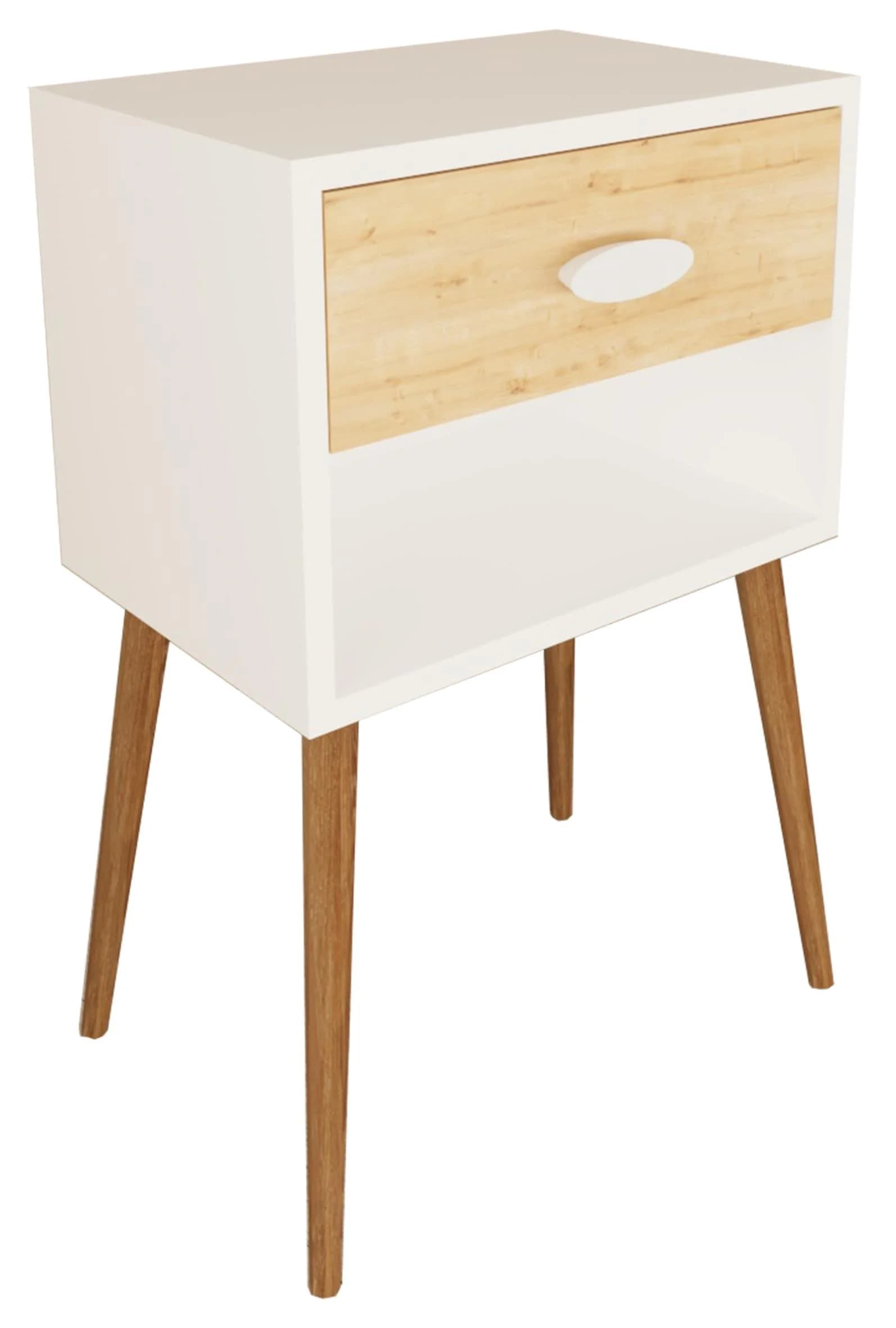 VCM Nachttisch Singol XL Holz Beistelltisch mit Schublade Braun/Weiß - Bild 2
