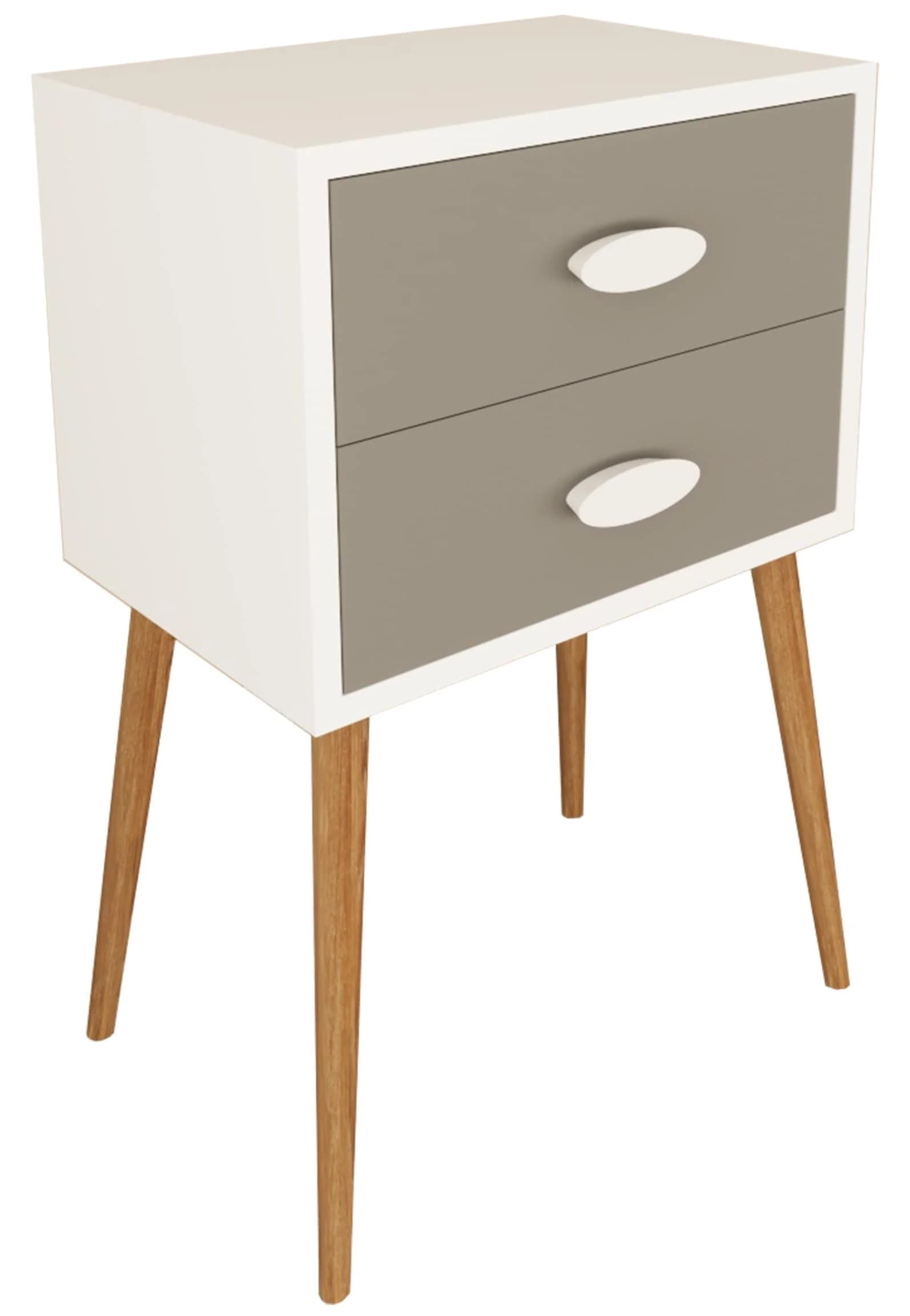 VCM Nachttisch Singol XXL mit 2 Schubladen Retro Design Weiß Anthrazit - Bild 2