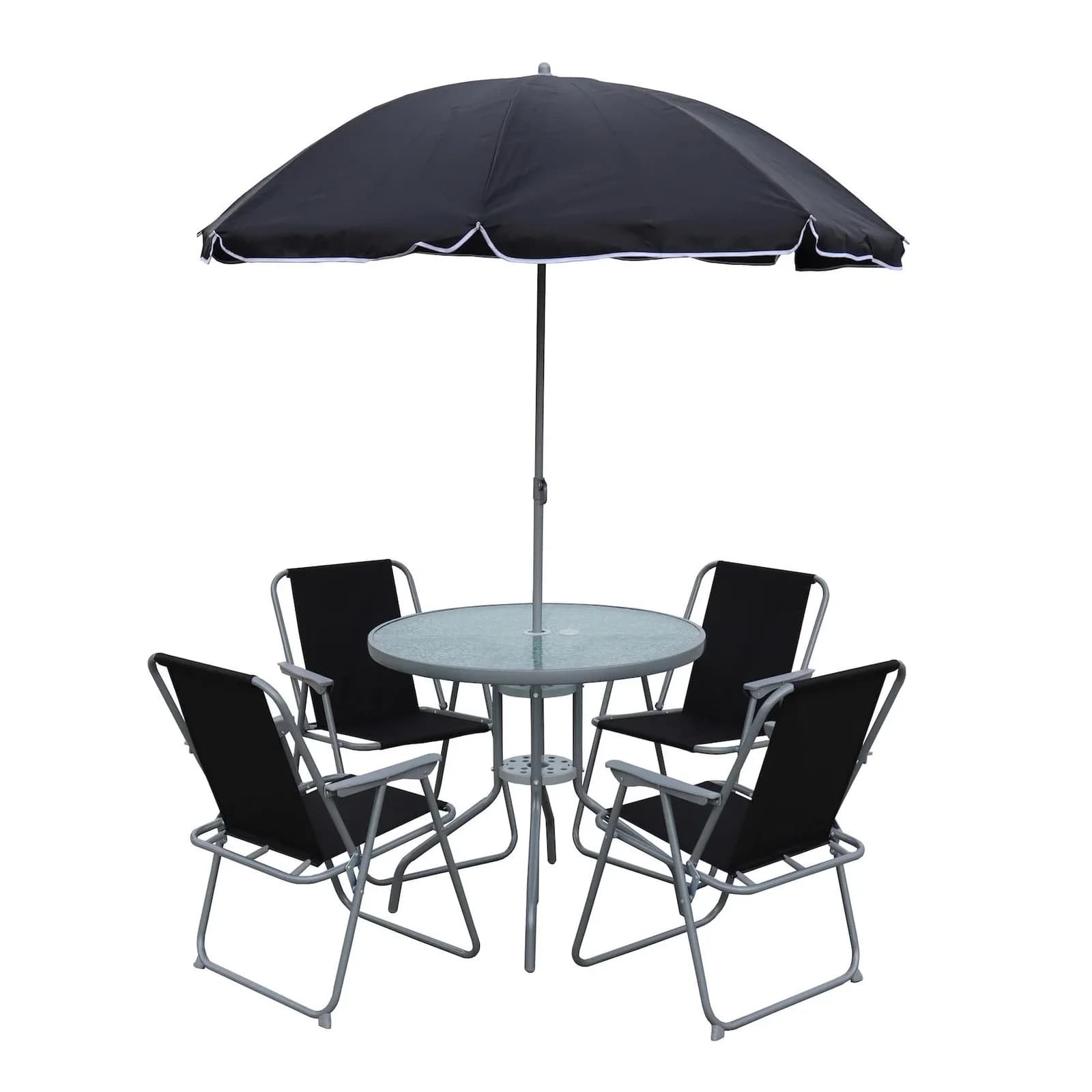 VCM Garten-Essgruppe Maxola 6-tlg. Schwarz Metall Glas