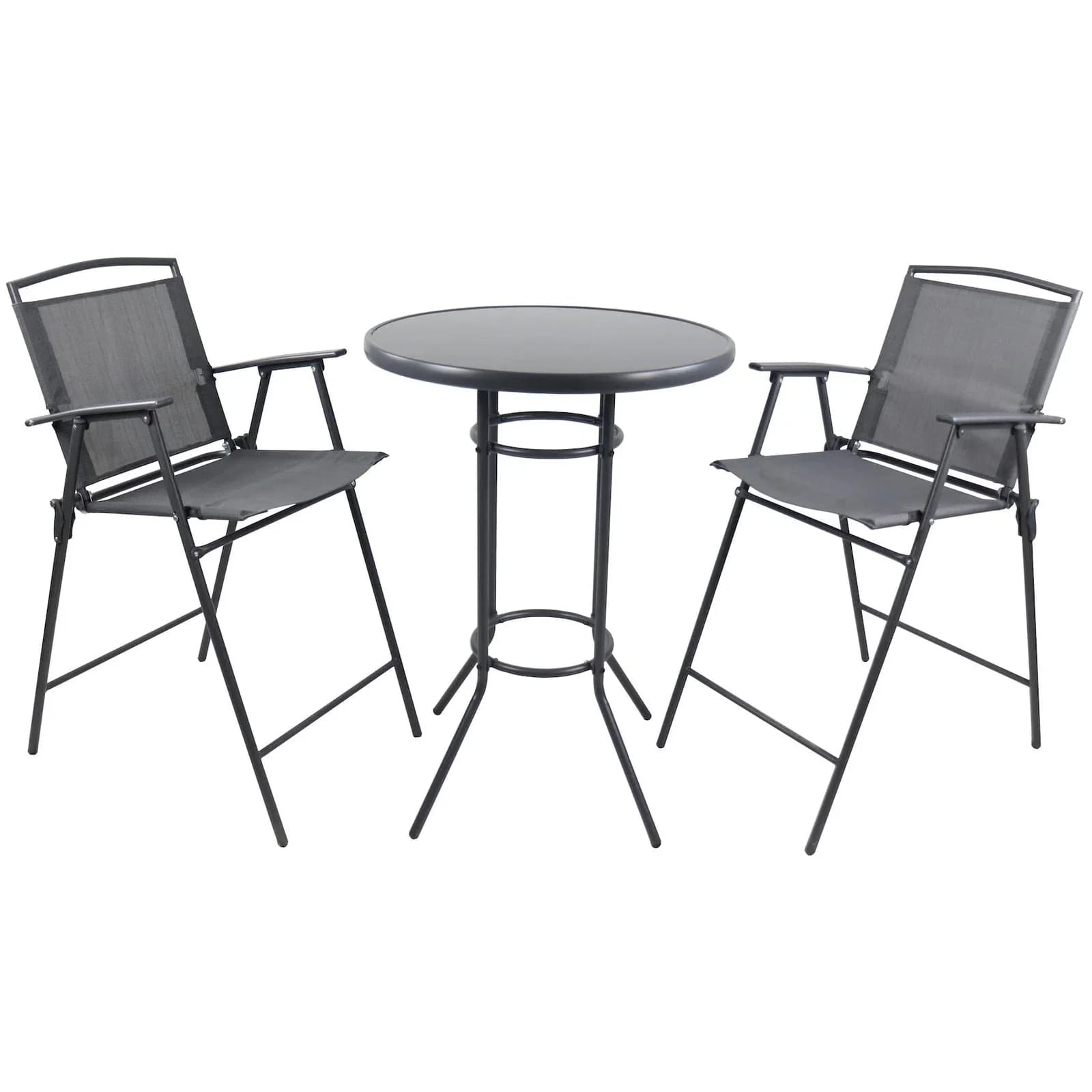 VCM Garten-Essgruppe 3-tlg. Barset Stehtisch Barstuhl Anthrazit