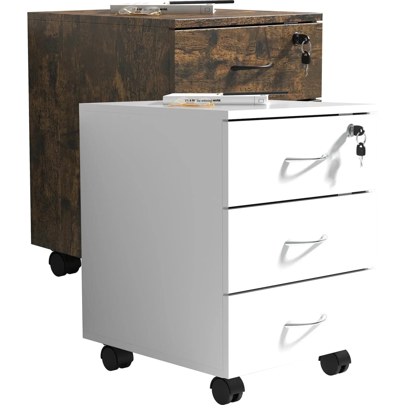 VCM Rollcontainer Baula L 3 Schubladen Eiche Vintage