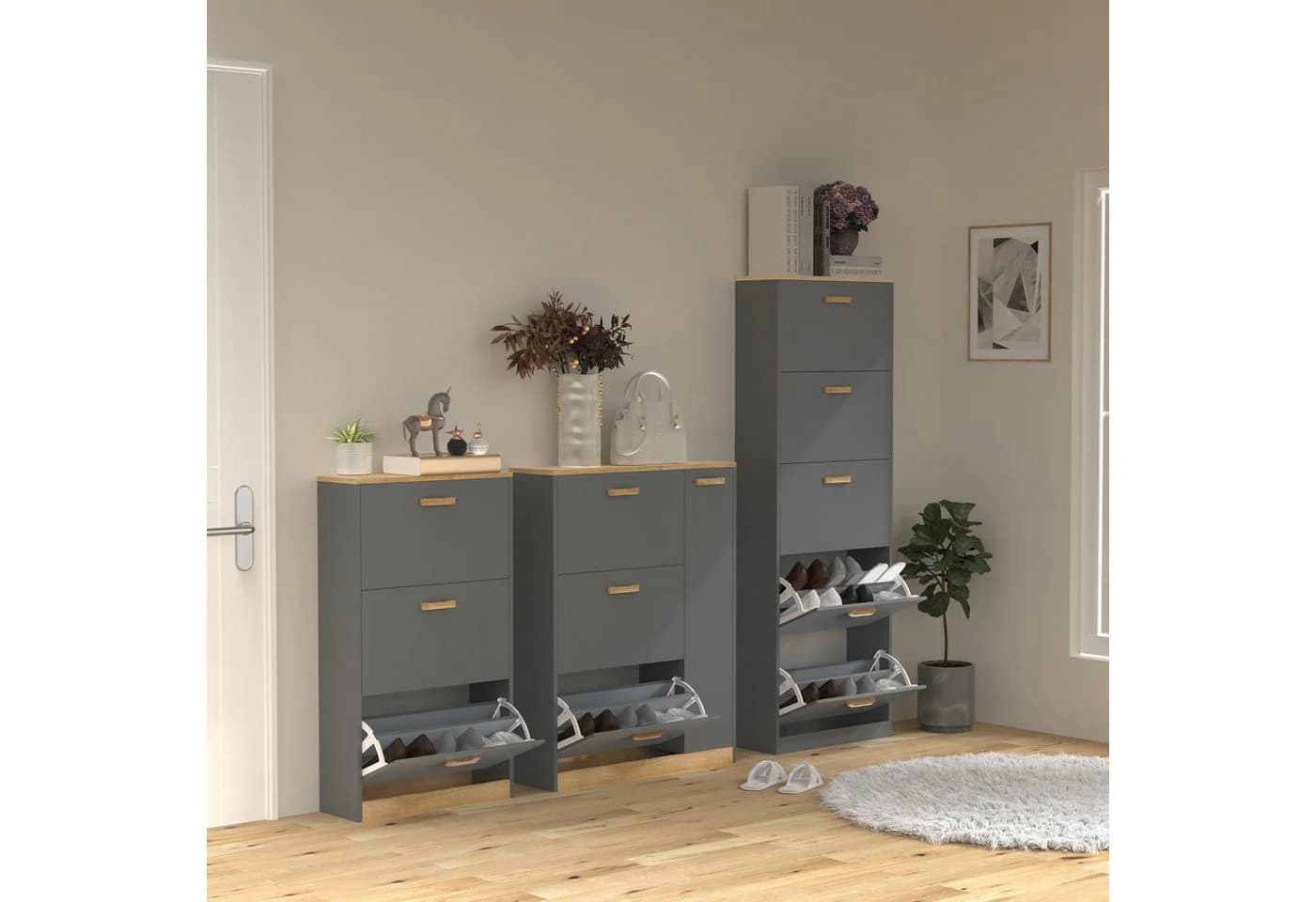 VCM Schuhschrank Holz 3 Klappen Halom M - Bild 5
