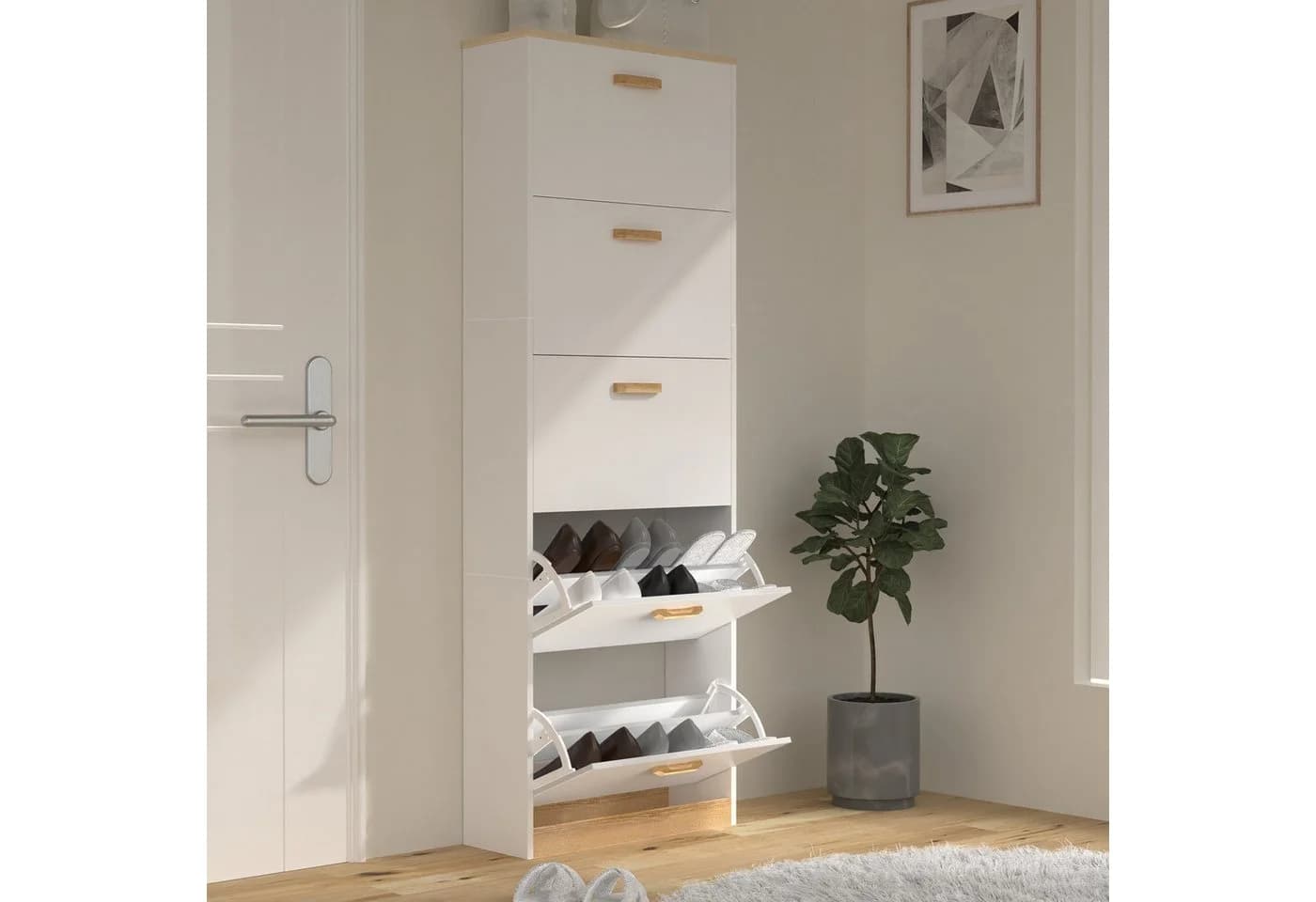 VCM Schuhschrank Halom XL Weiß 5 Fächer Holz - Bild 4