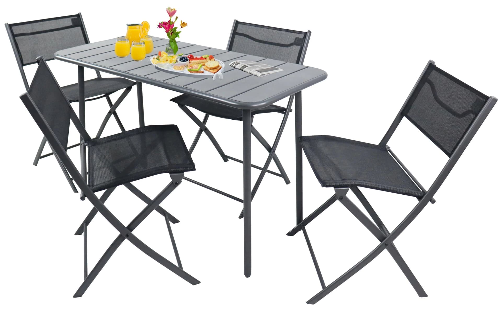 VCM 5-tlg. Bistroset Sumila Schwarz Metall & Textilene - Bild 2