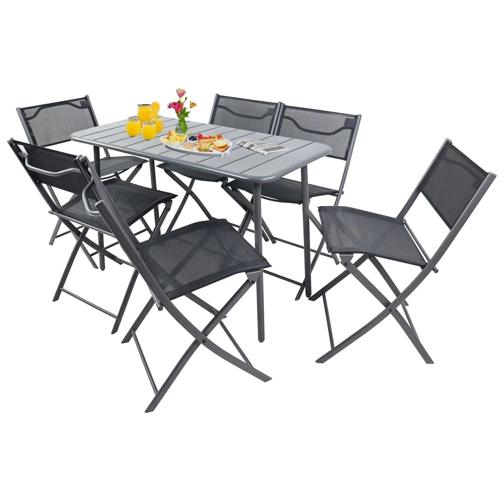 Sumila 7-teiliges Balkonmöbel Set mit 6 Klappstühlen & Tisch