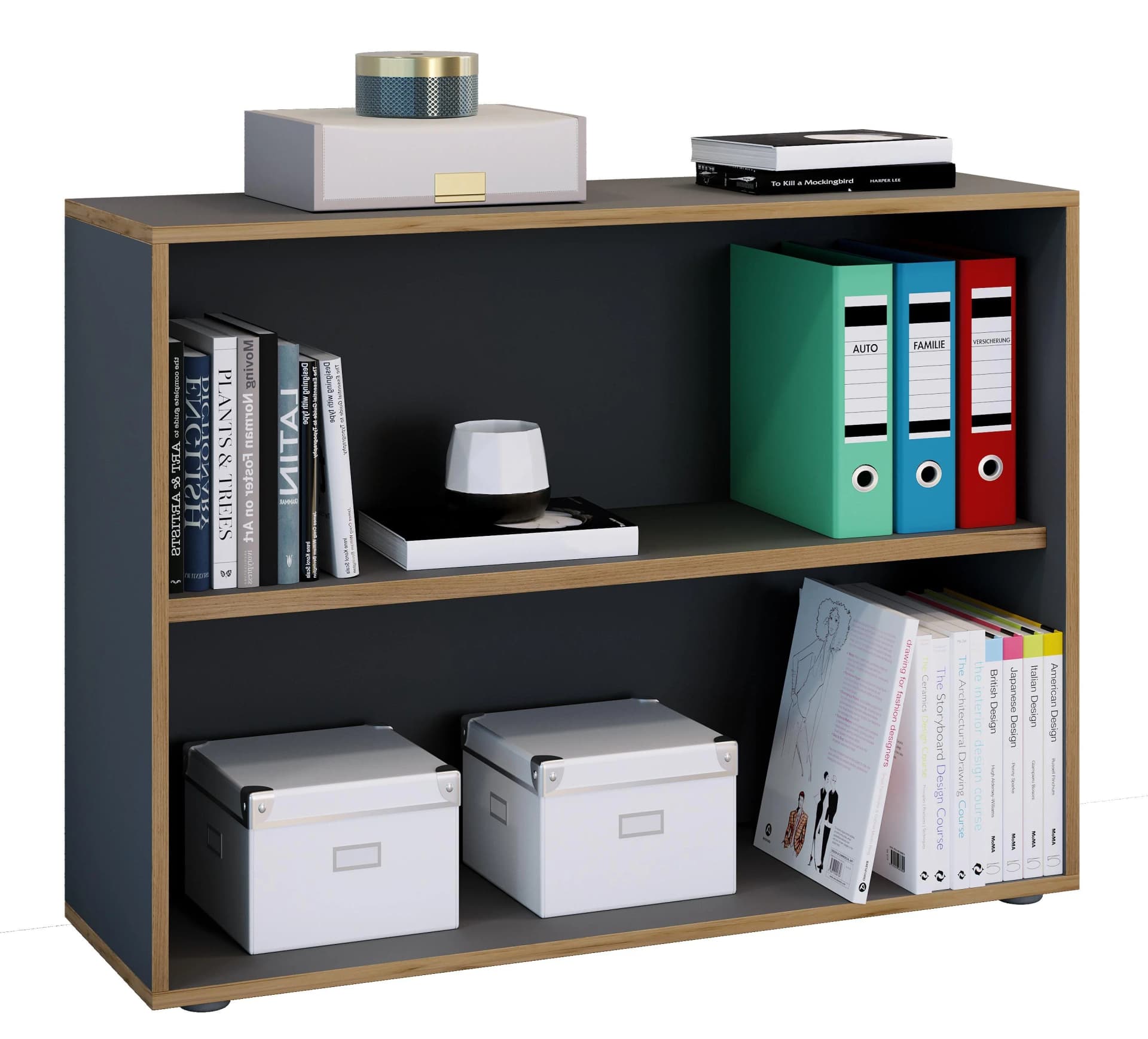 VCM Holzregal Salia 2-fach Anthrazit Büroregal mit variablem Fachboden - Bild 4