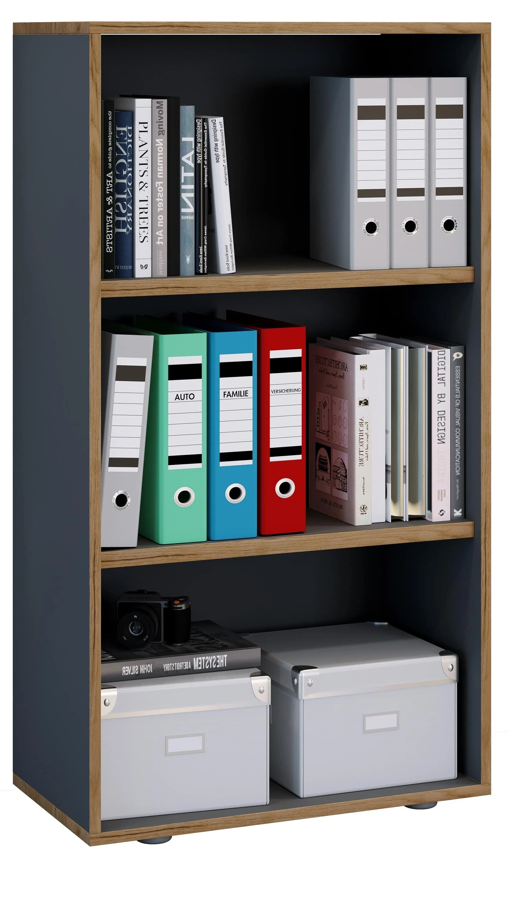 VCM Holzregal Salia 3-fach Anthrazit Büroregal mit variablen Böden - Bild 2