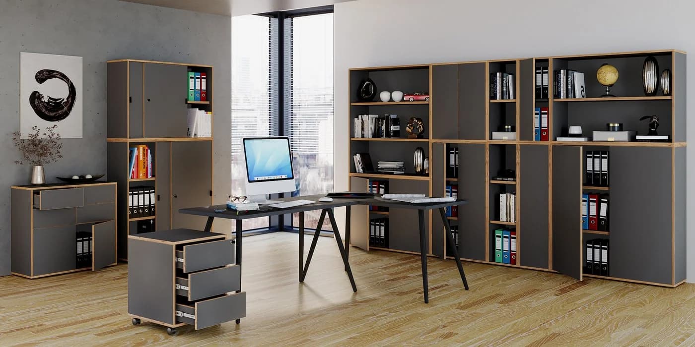 VCM Aktenschrank Salia 3-fach Anthrazit Holz mit Drehtür - Bild 5
