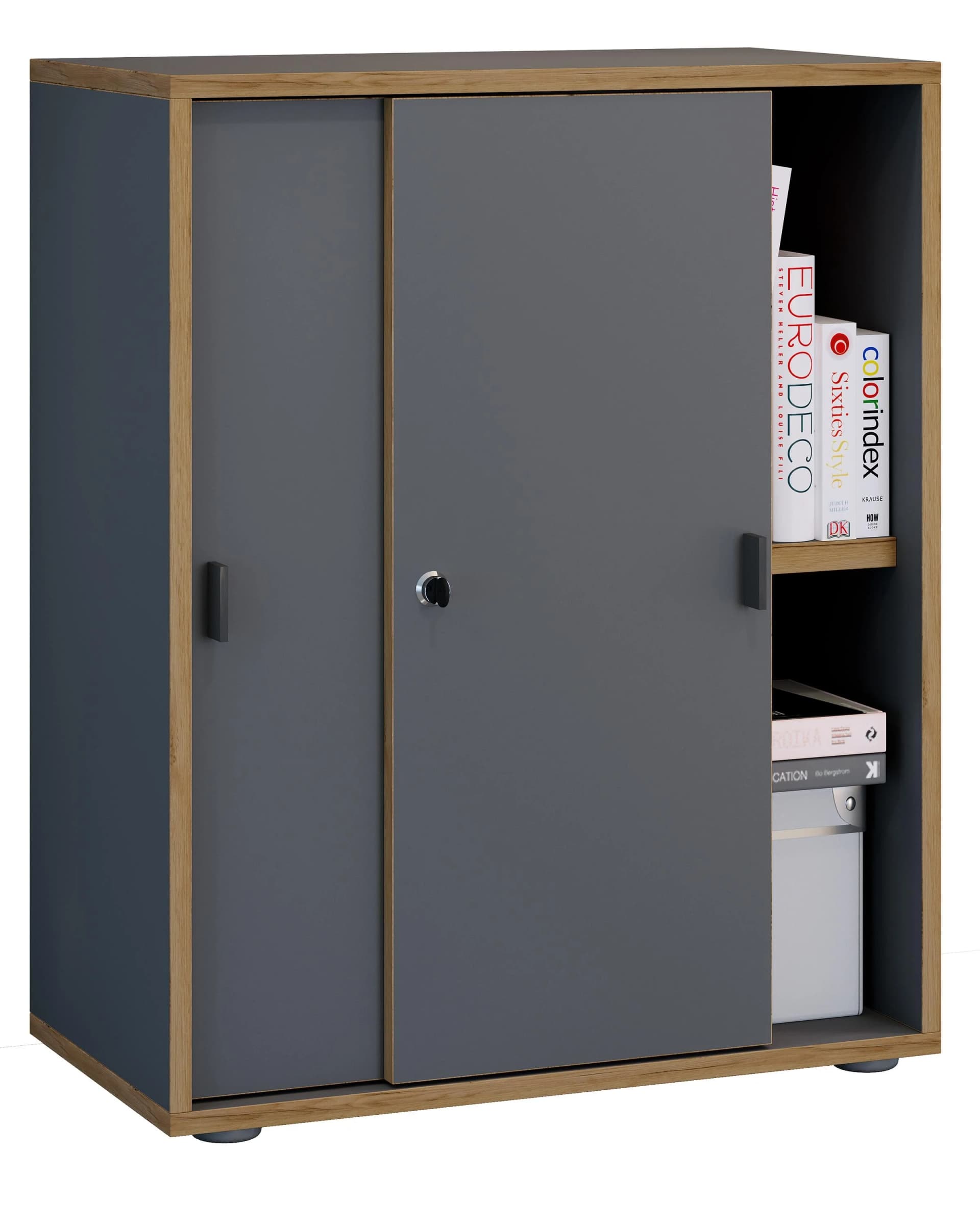 VCM Aktenschrank Salia 2-fach Anthrazit Schiebetüren Holz - Bild 3
