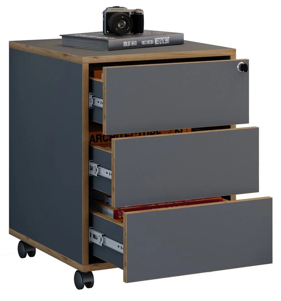VCM Rollcontainer Salia 3 Schubladen Anthrazit Holz - Bild 3