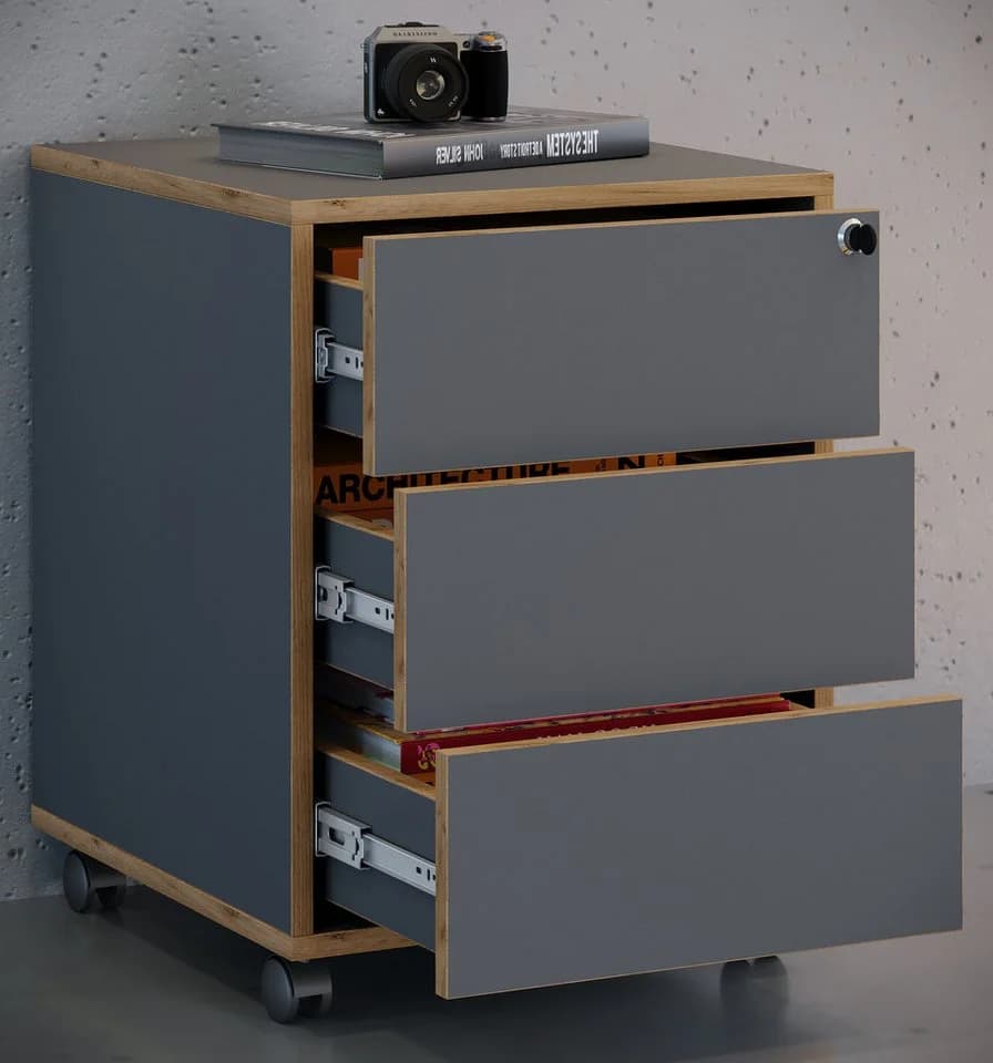 VCM Rollcontainer Salia 3 Schubladen Anthrazit Holz - Bild 4