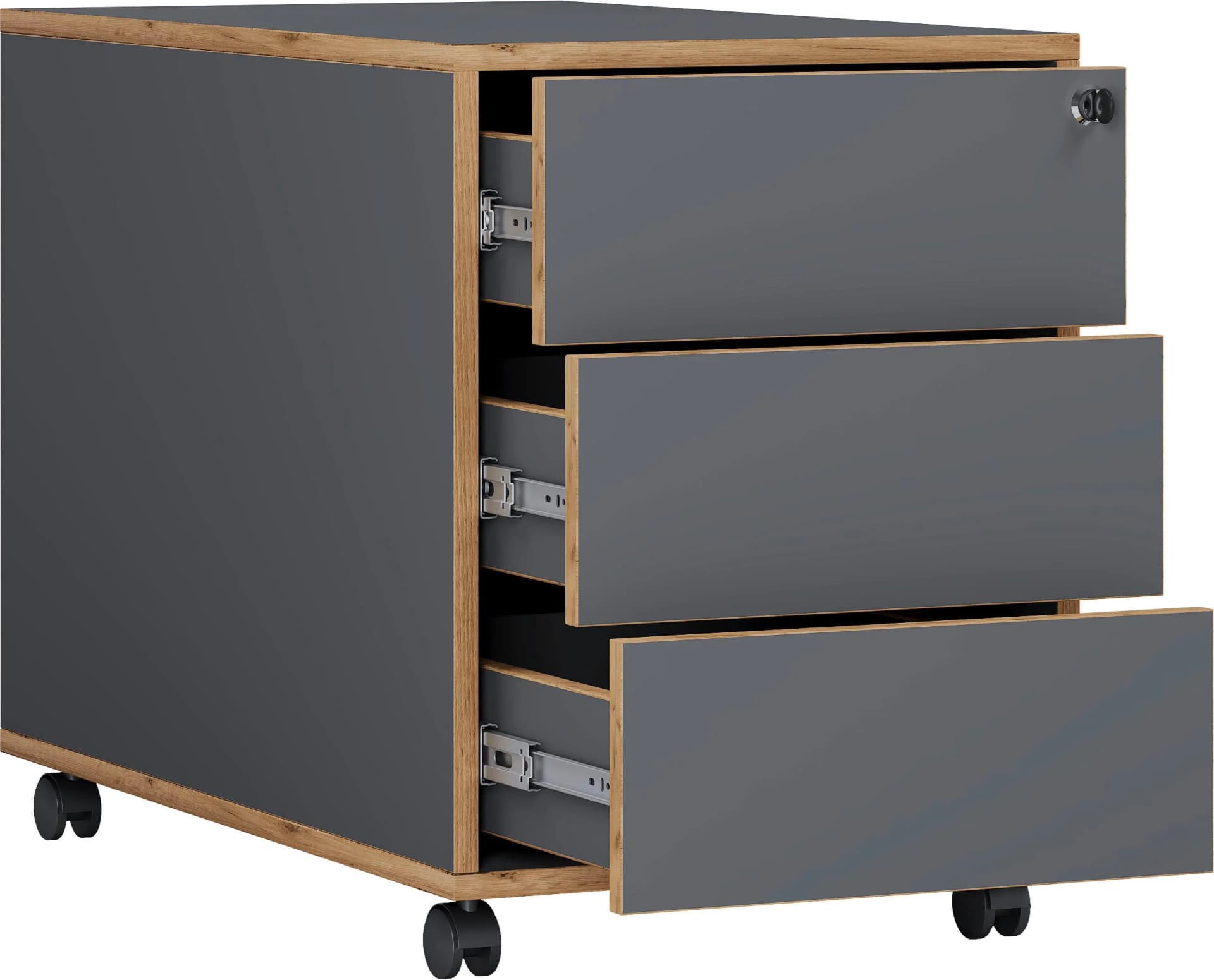VCM Rollcontainer Salia 3 Schubladen Anthrazit Holz - Bild 2