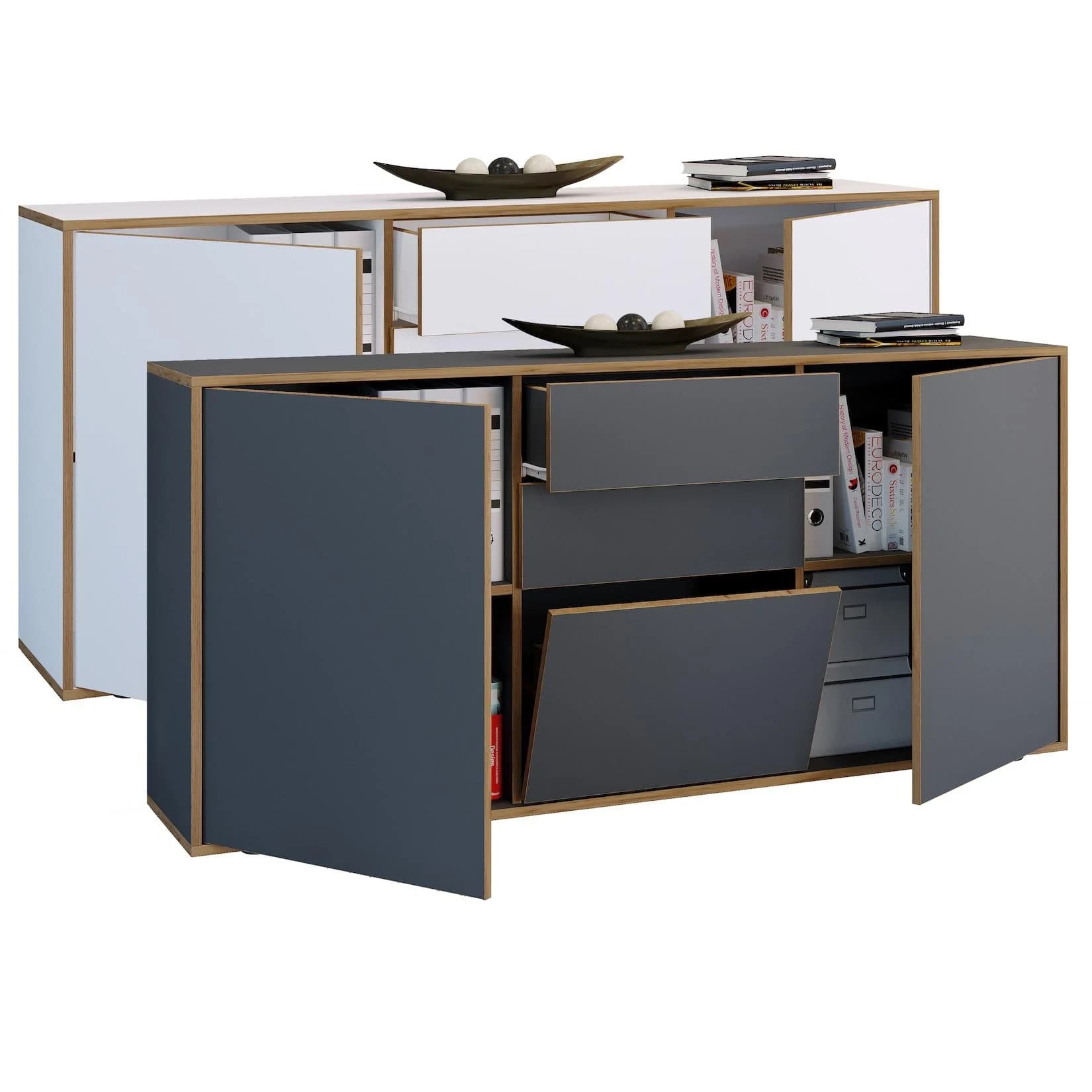 VCM Holz Kommode Sideboard Salia Weiß mit Schubladen und Drehtüren