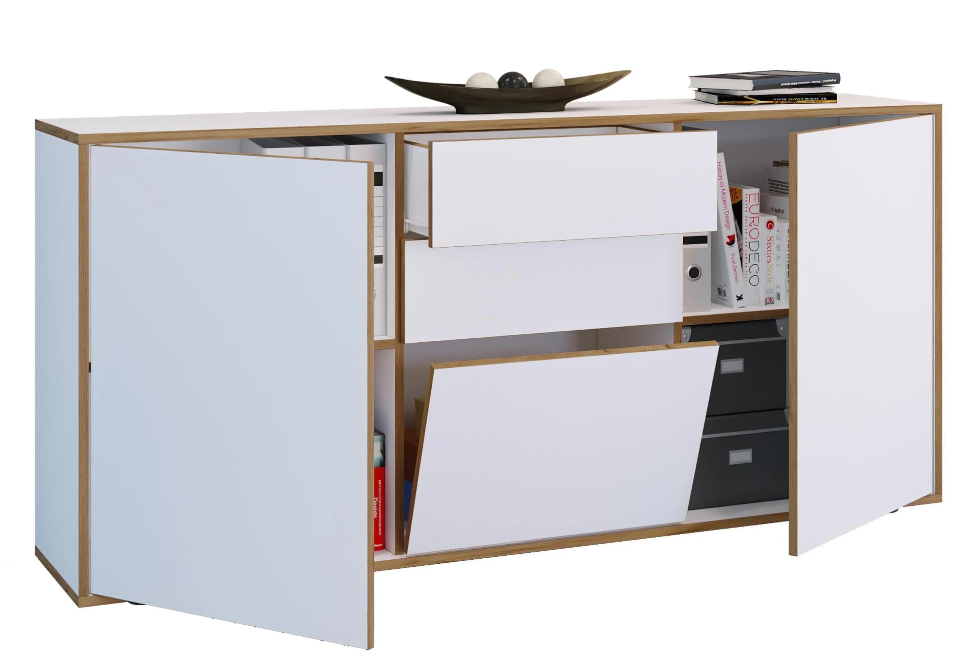 VCM Holz Kommode Sideboard Salia Weiß mit Schubladen und Drehtüren - Bild 2