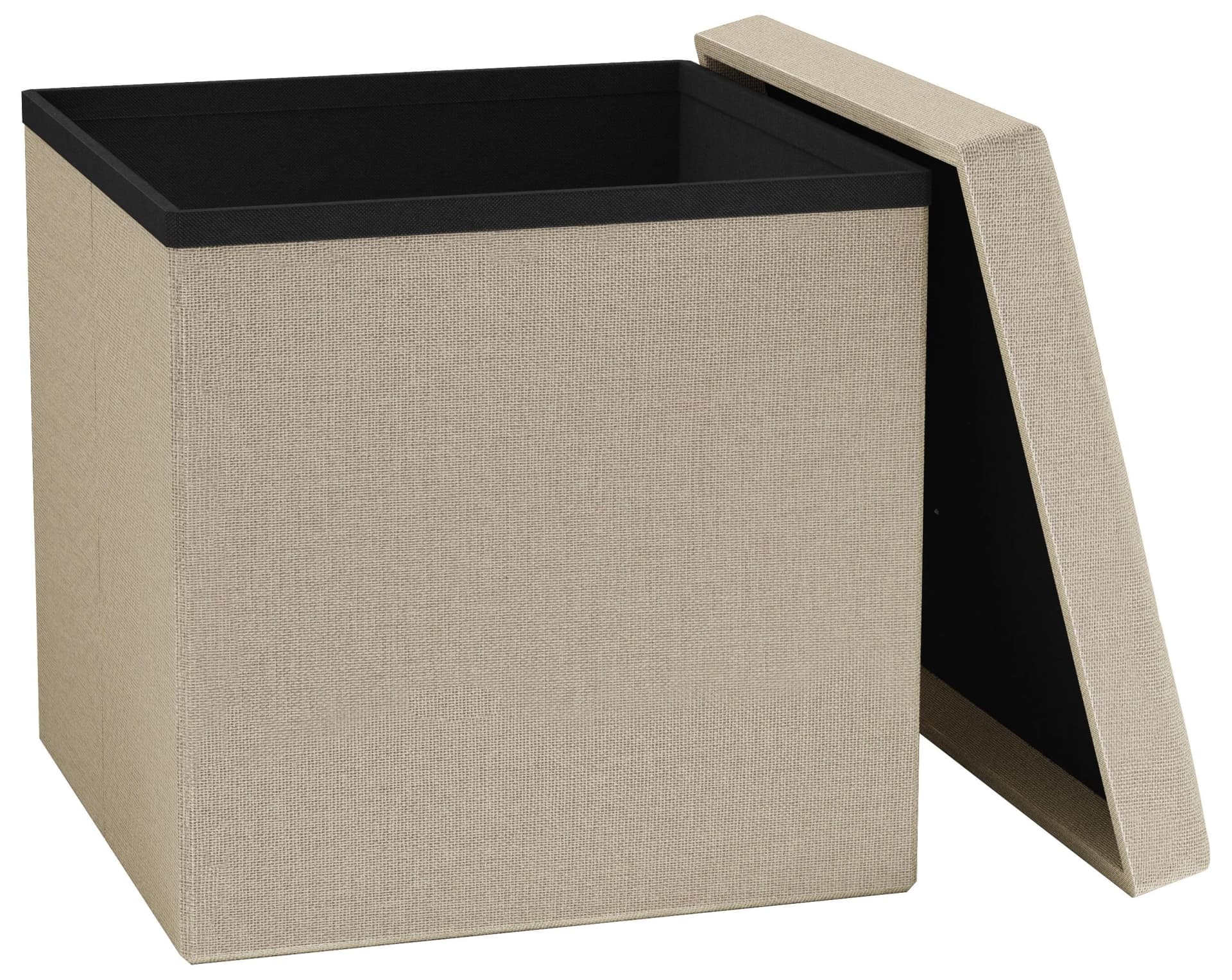 VCM Stoff Sitztruhe Boxas Beige mit Stauraum und Holzoptik Füßen