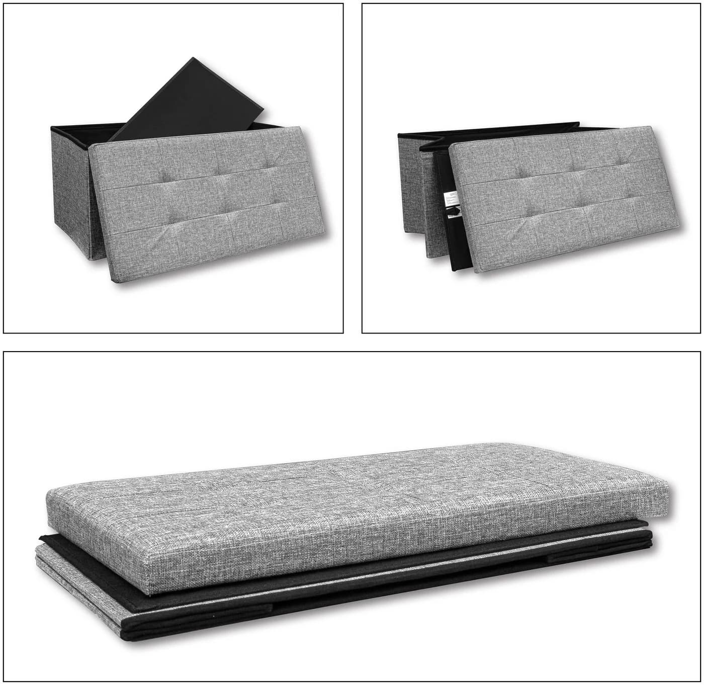 VCM Sitztruhe Boxas Grau Stoff mit Stauraum