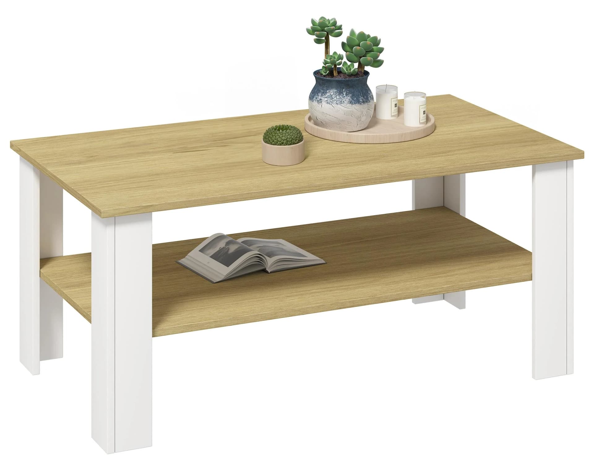 VCM Beistelltisch Disalo 100x55 cm Weiß Honig-Eiche - Bild 2