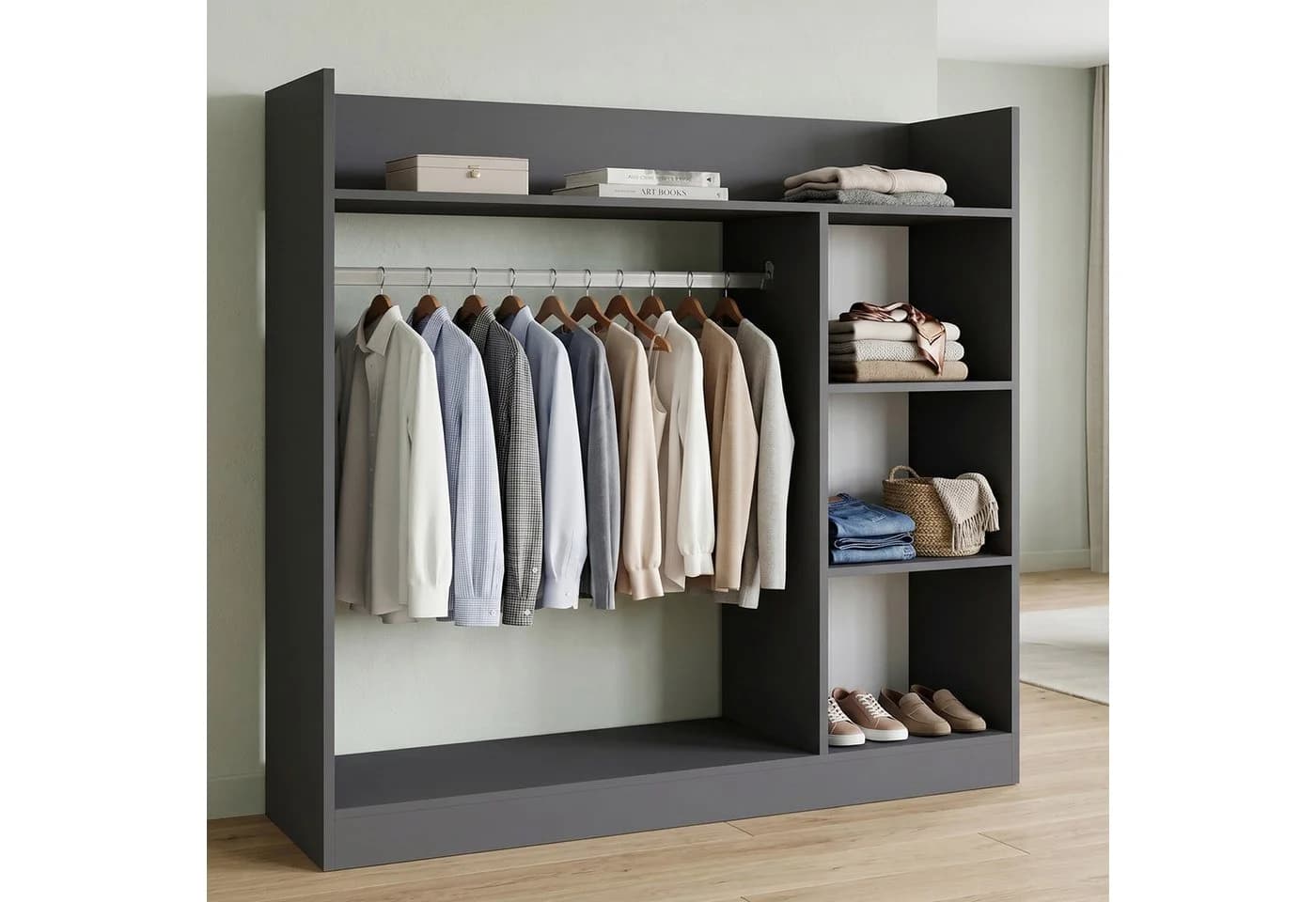 VCM Kleiderschrank Palosa M mit Regal & Stange Anthrazit - Bild 5