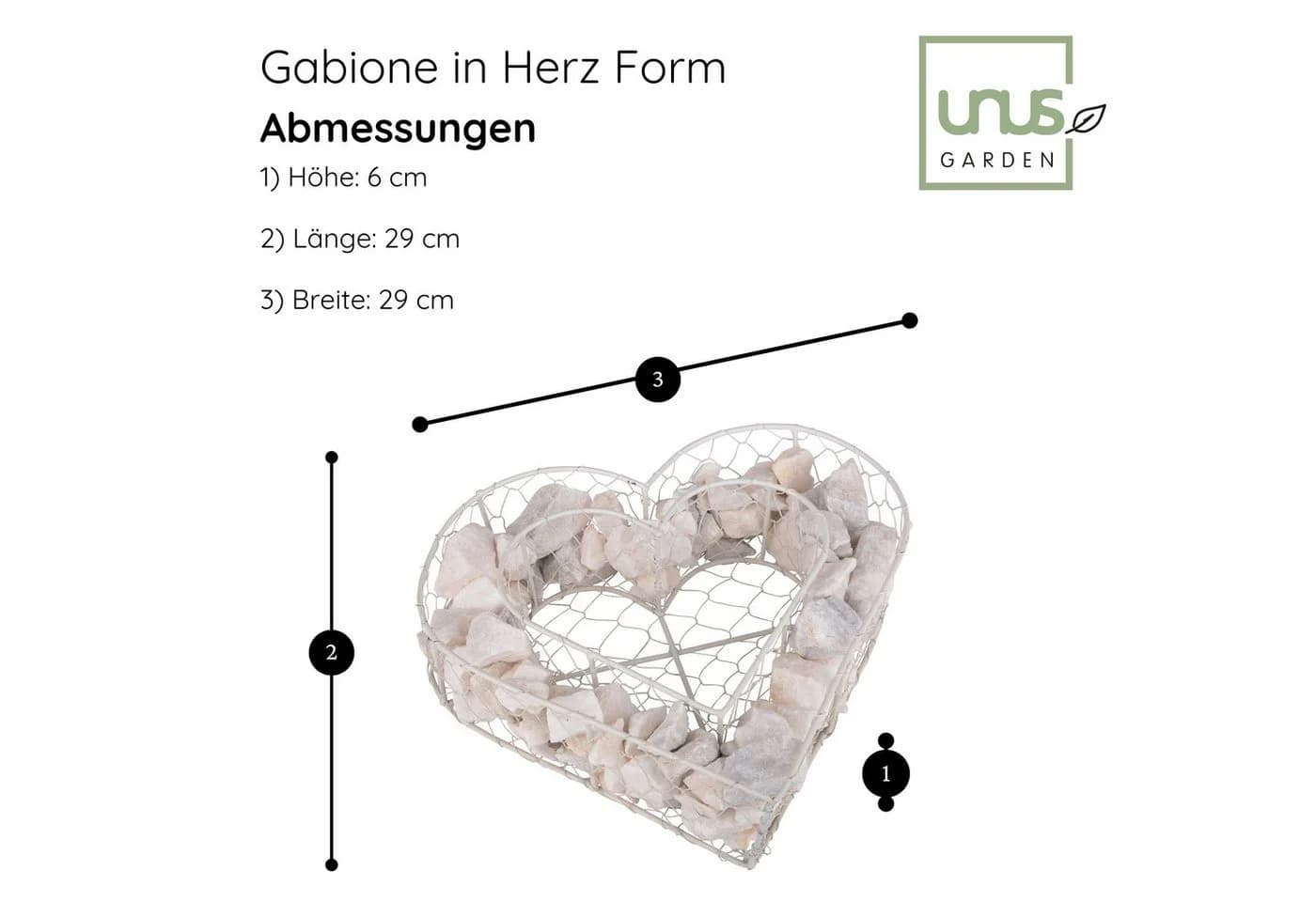 UNUS GARDEN Blumenkasten Herz Metall Grau-Weiß mit Steinen - Bild 3